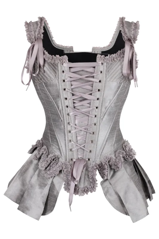 Silver Historically Inspired Corset Overbust with Bustle sold by Corset Story