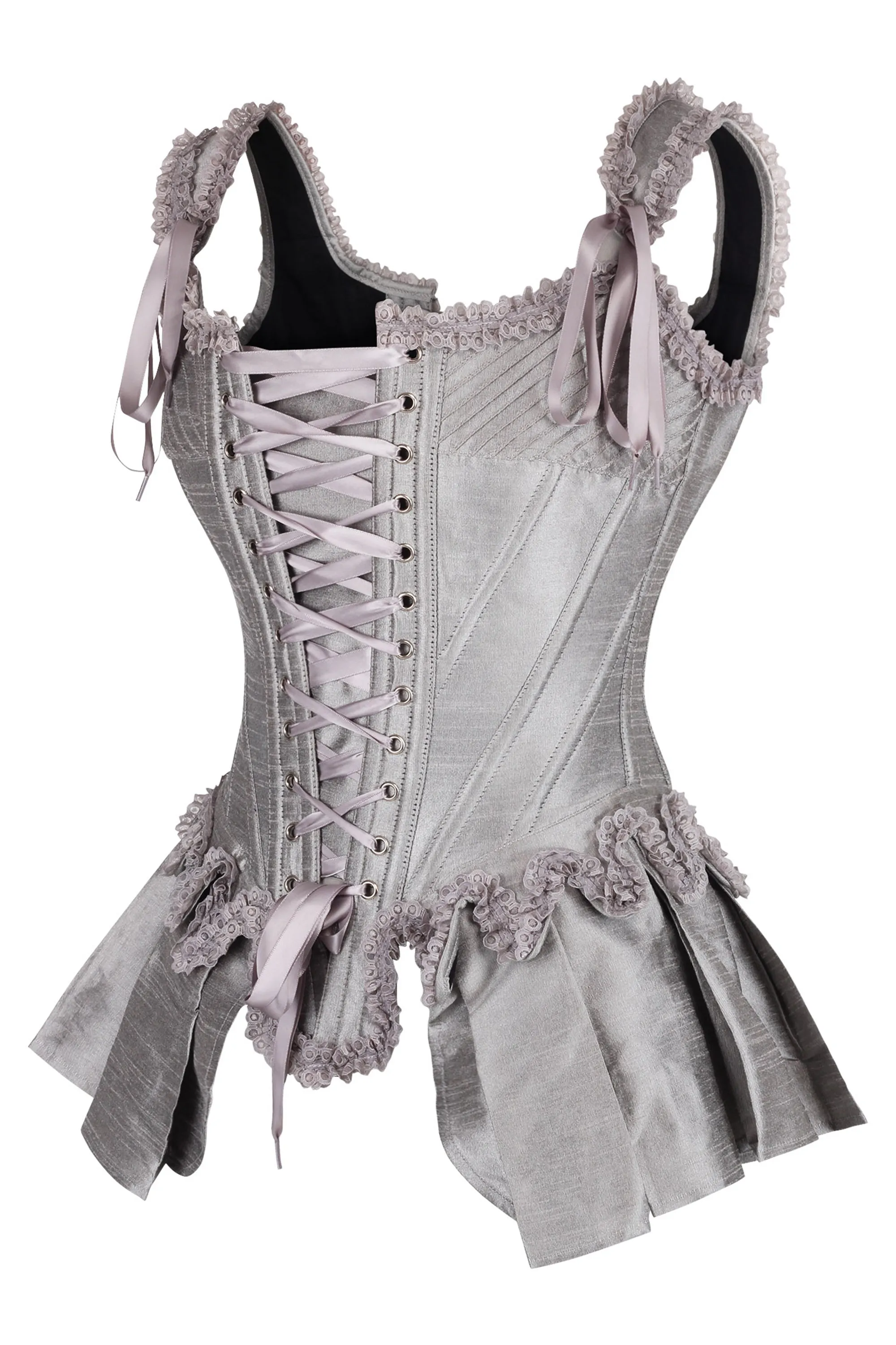 Silver Historically Inspired Corset Overbust with Bustle sold by Corset Story product image thumbnail 3