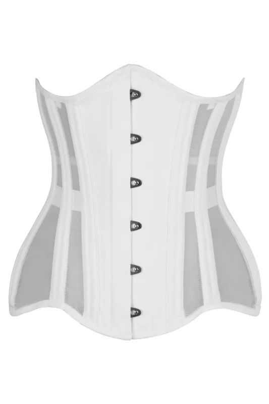 Longline Cotton and Mesh Underbust Corset in White sold by Corset Story