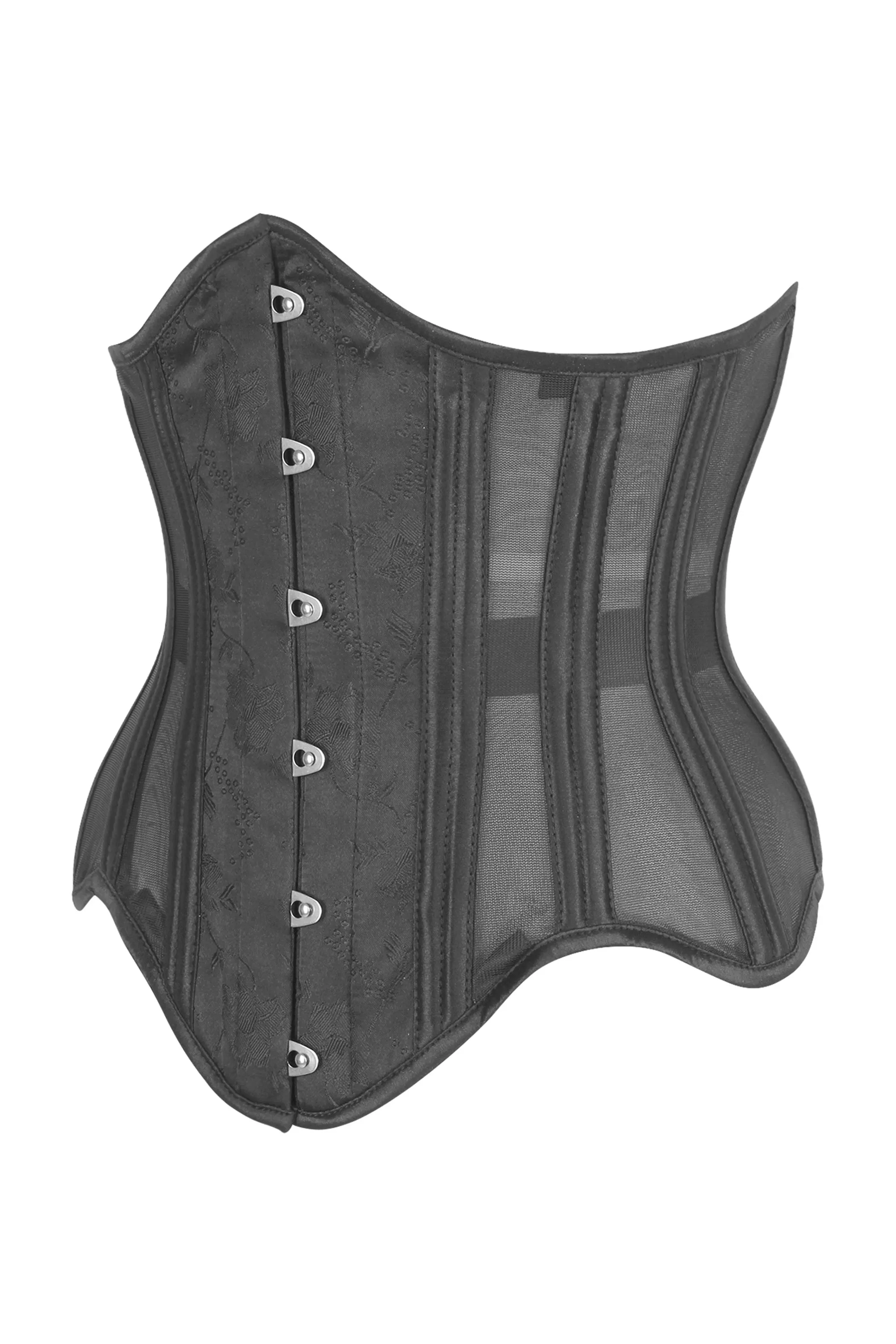 Black Brocade Underbust Corset with Mesh Panels sold by Corset Story product image thumbnail 3