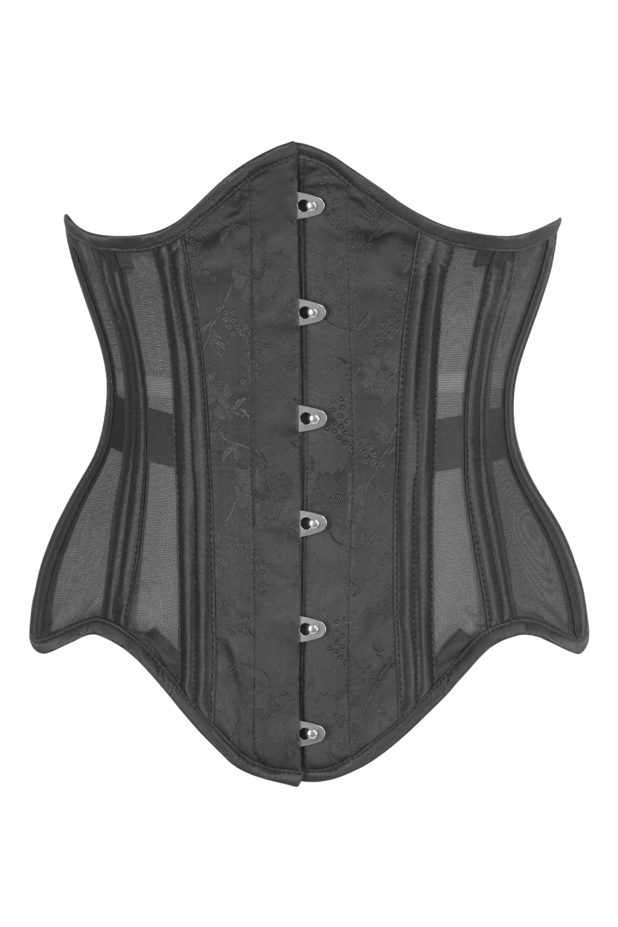 Black Brocade Underbust Corset with Mesh Panels sold by Corset Story