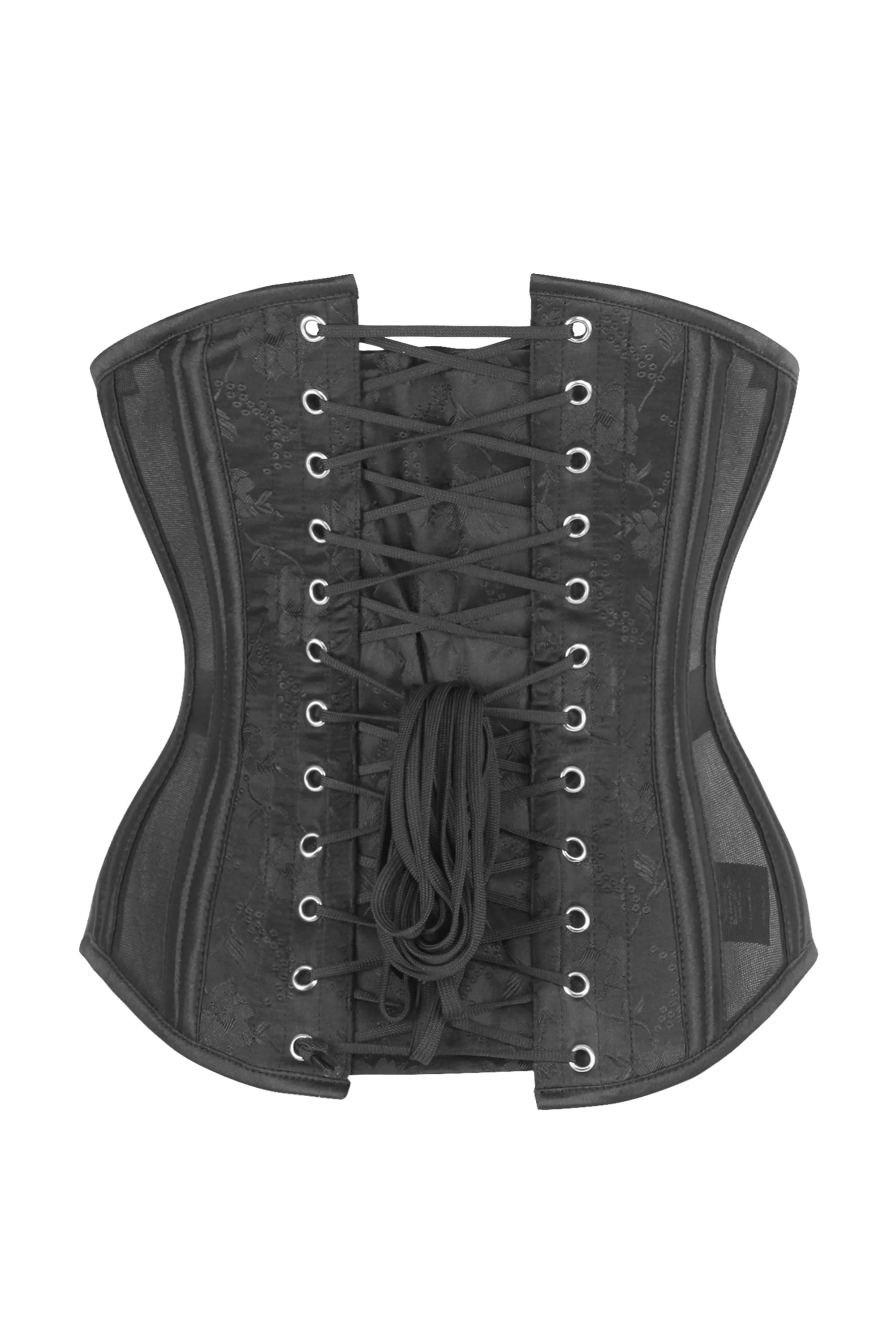 Black Brocade Underbust Corset with Mesh Panels sold by Corset Story product image thumbnail 2