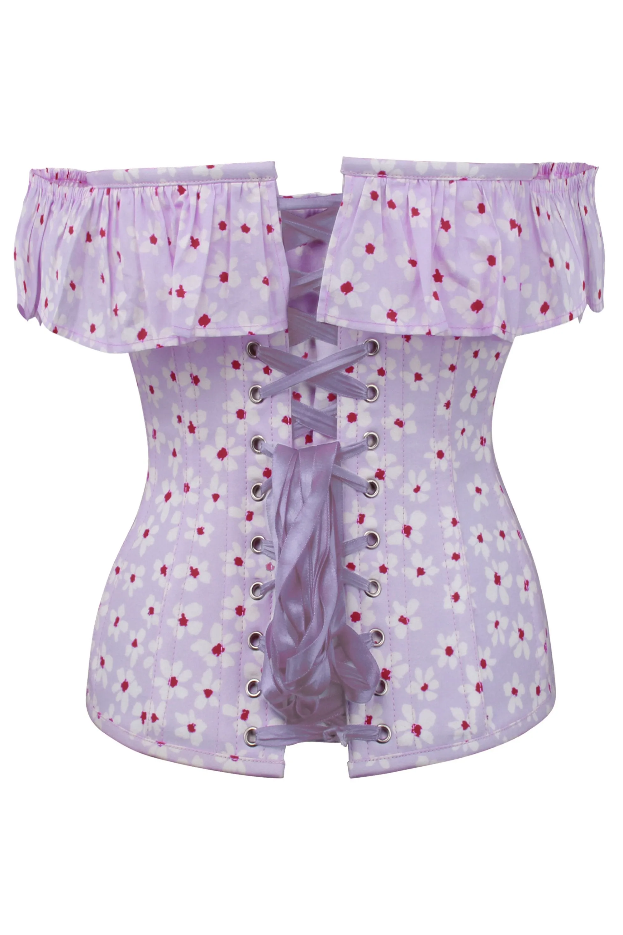 Lilac Ditsy Floral Summer Corset Top with Bardot Sleeve sold by Corset Story product image thumbnail 2