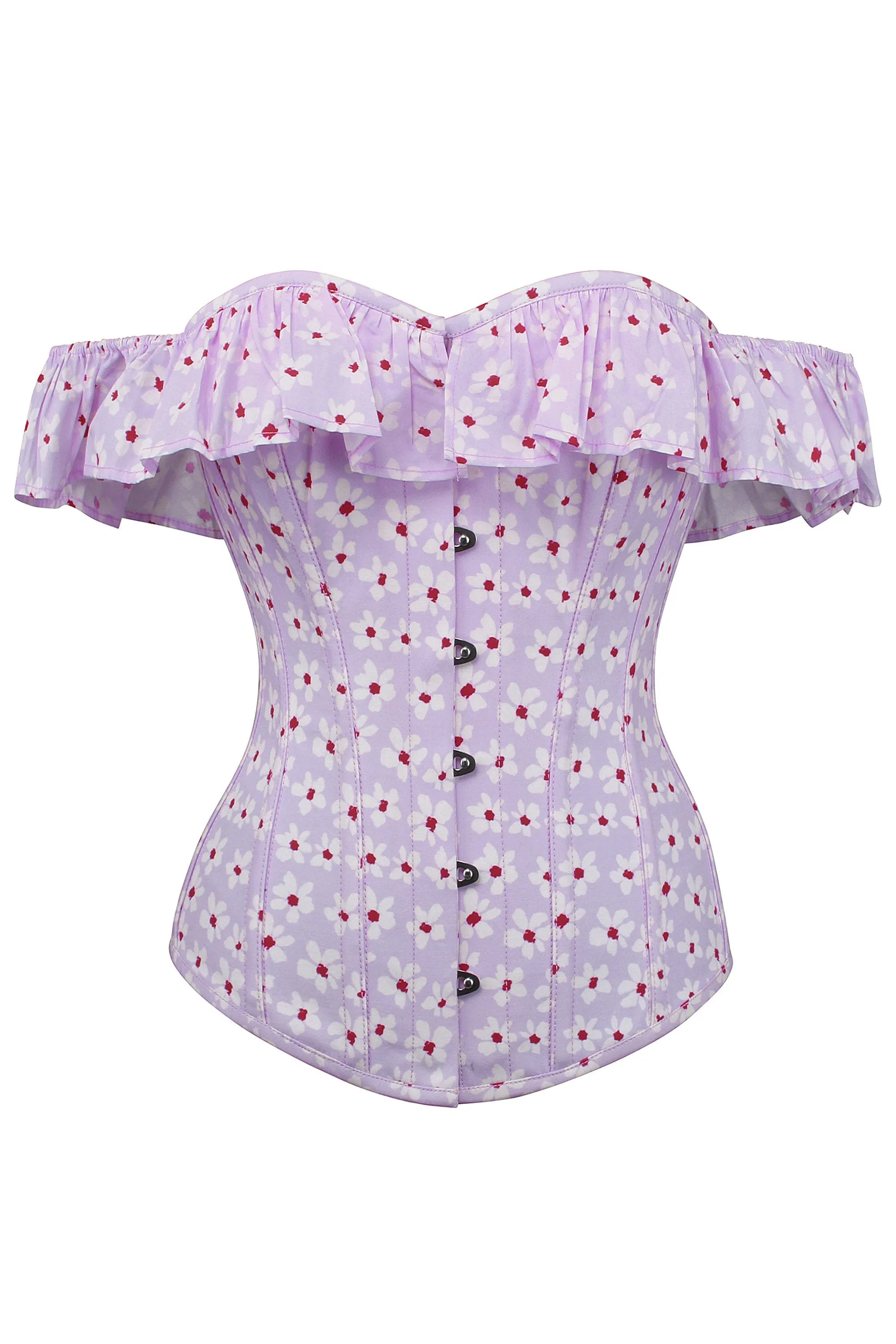 Lilac Ditsy Floral Summer Corset Top with Bardot Sleeve sold by Corset Story product image thumbnail 3