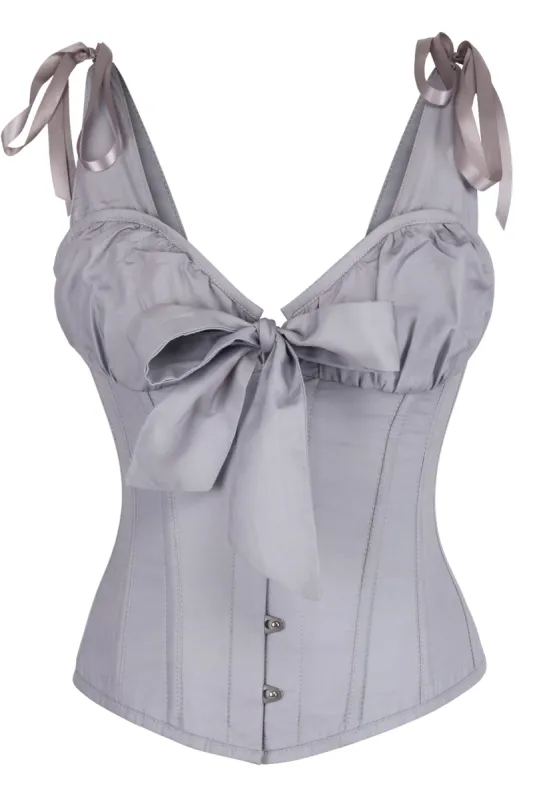 Ash Grey Cotton Corset Top with Bow Detail sold by Corset Story