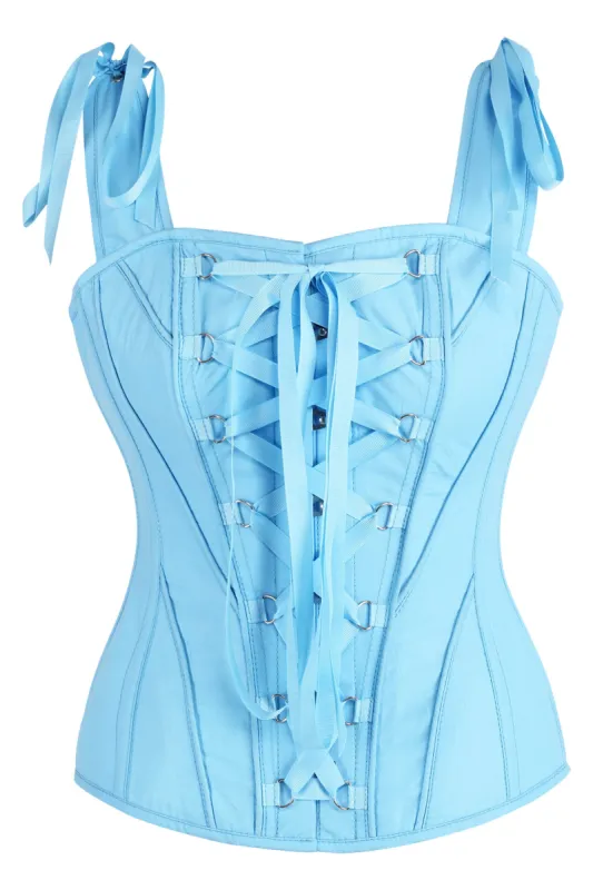 Vintage Inspired Overbust Corset With Shoulder Straps in Open Air Blue sold by Corset Story