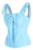 Vintage Inspired Overbust Corset With Shoulder Straps in Open Air Blue sold by Corset Story