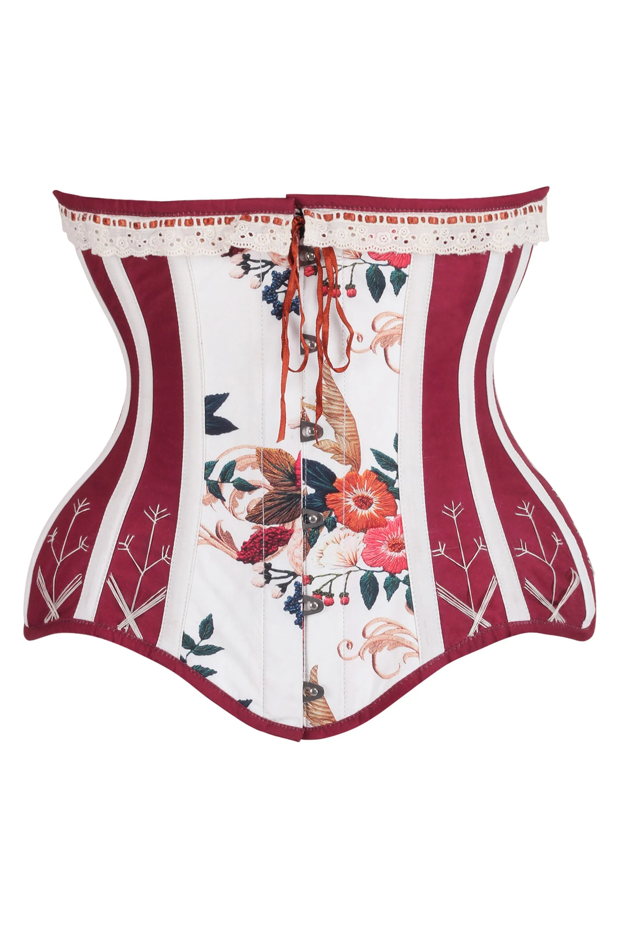 Historic Underbust Floral Print Corset with Flossing sold by Corset Story