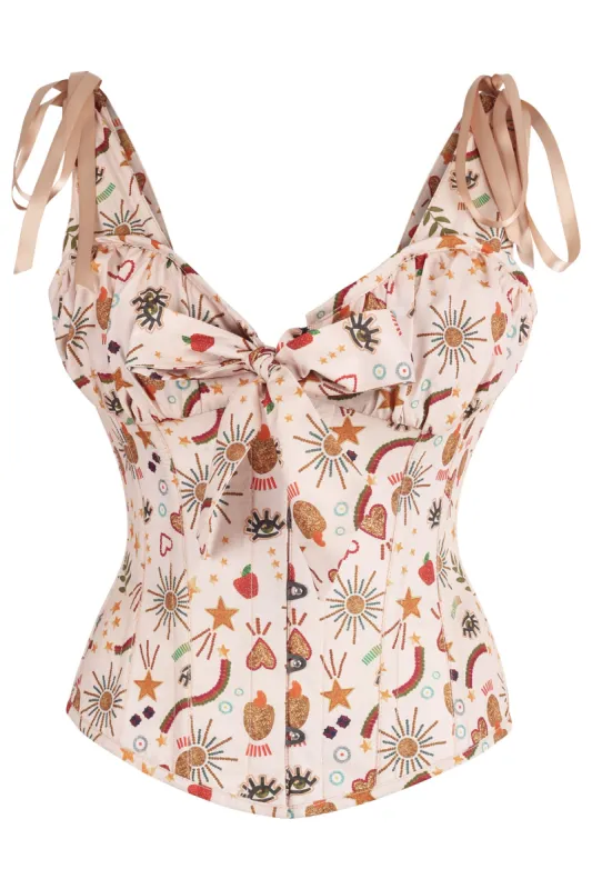 Cotton Print Corset Top with Bow Detail sold by Corset Story