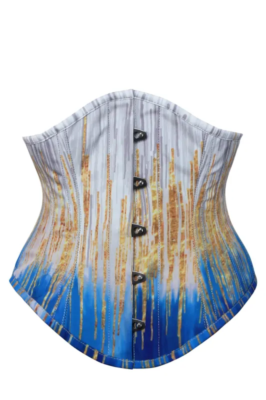 Blue and Gold Waspie Corset sold by Corset Story