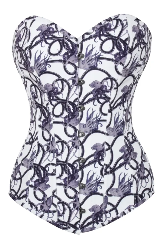 Charcoal Ink Octopus Print Longline Overbust Corset sold by Corset Story