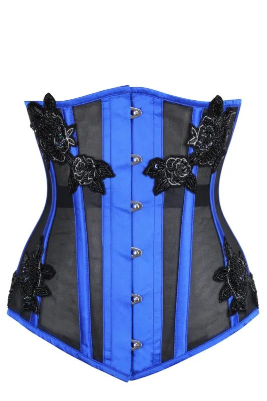 Blue Satin & Mesh Longline Underbust Corset sold by Corset Story