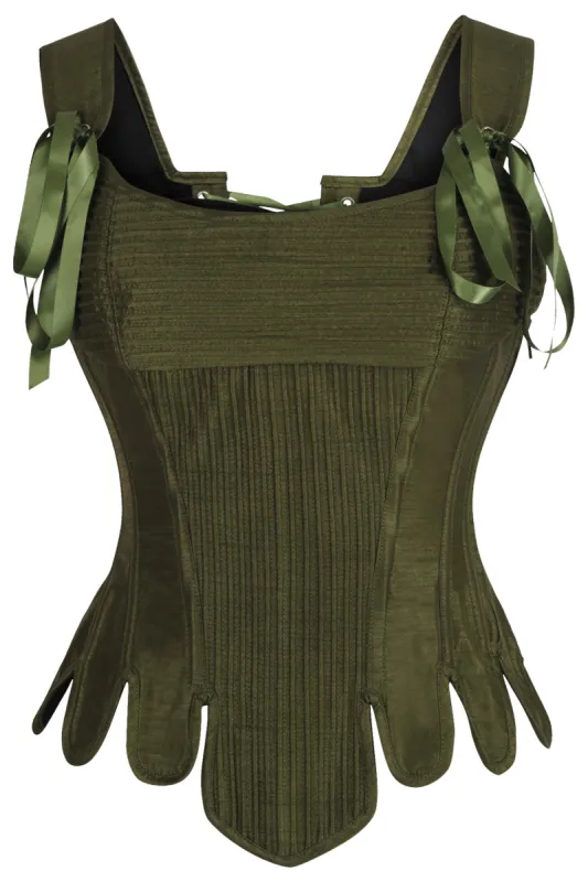 Historically Inspired Overbust Corset in Green sold by Corset Story