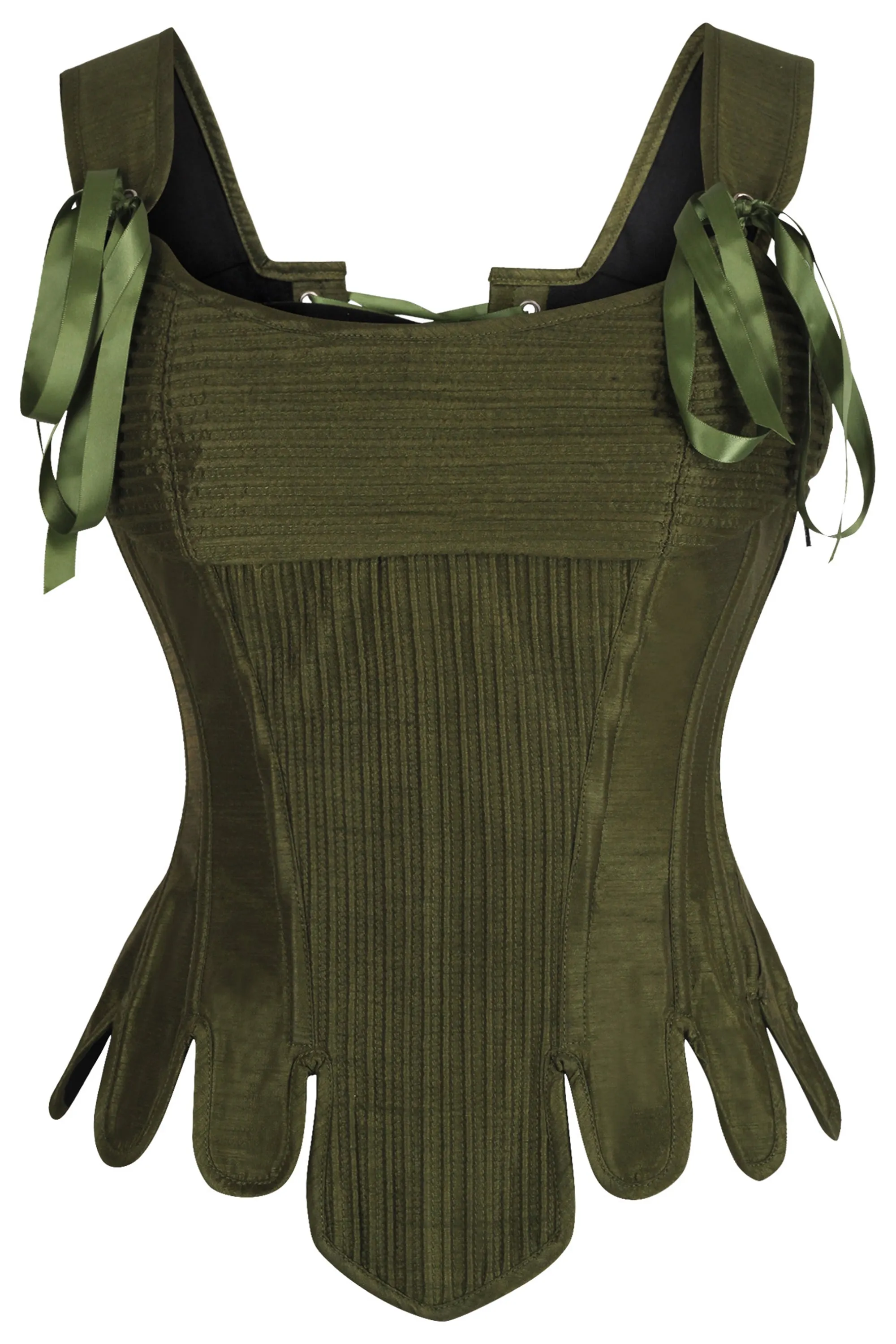 Historically Inspired Overbust Corset in Green sold by Corset Story