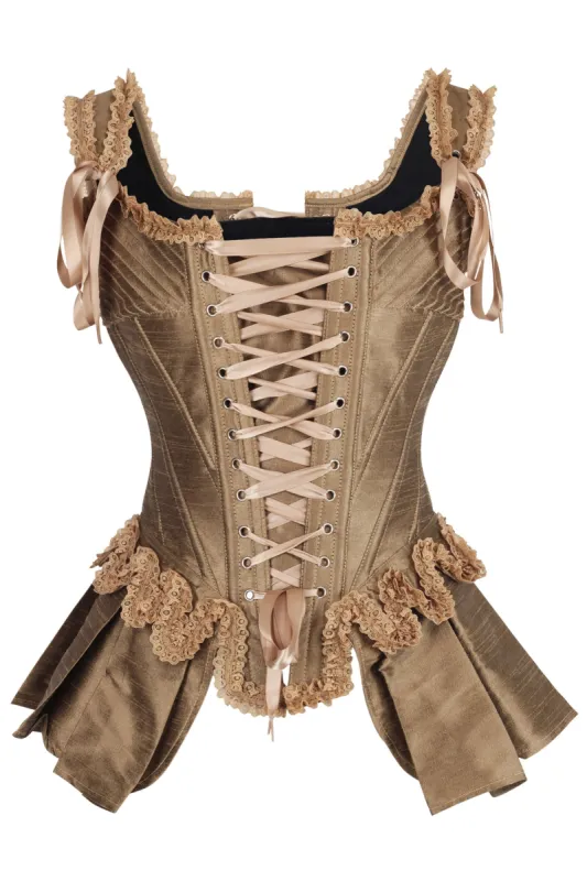 Gold Historically Inspired Corset Overbust with Bustle sold by Corset Story