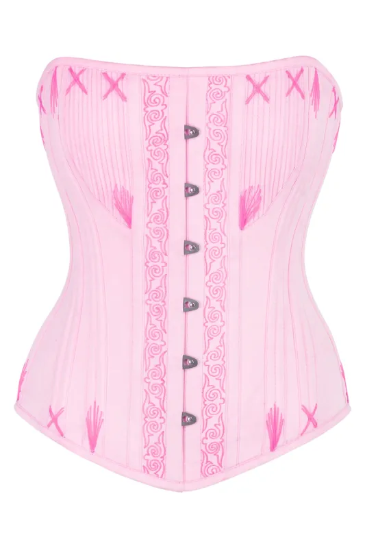 Pink Overbust Corset with Decorative Flossing sold by Corset Story