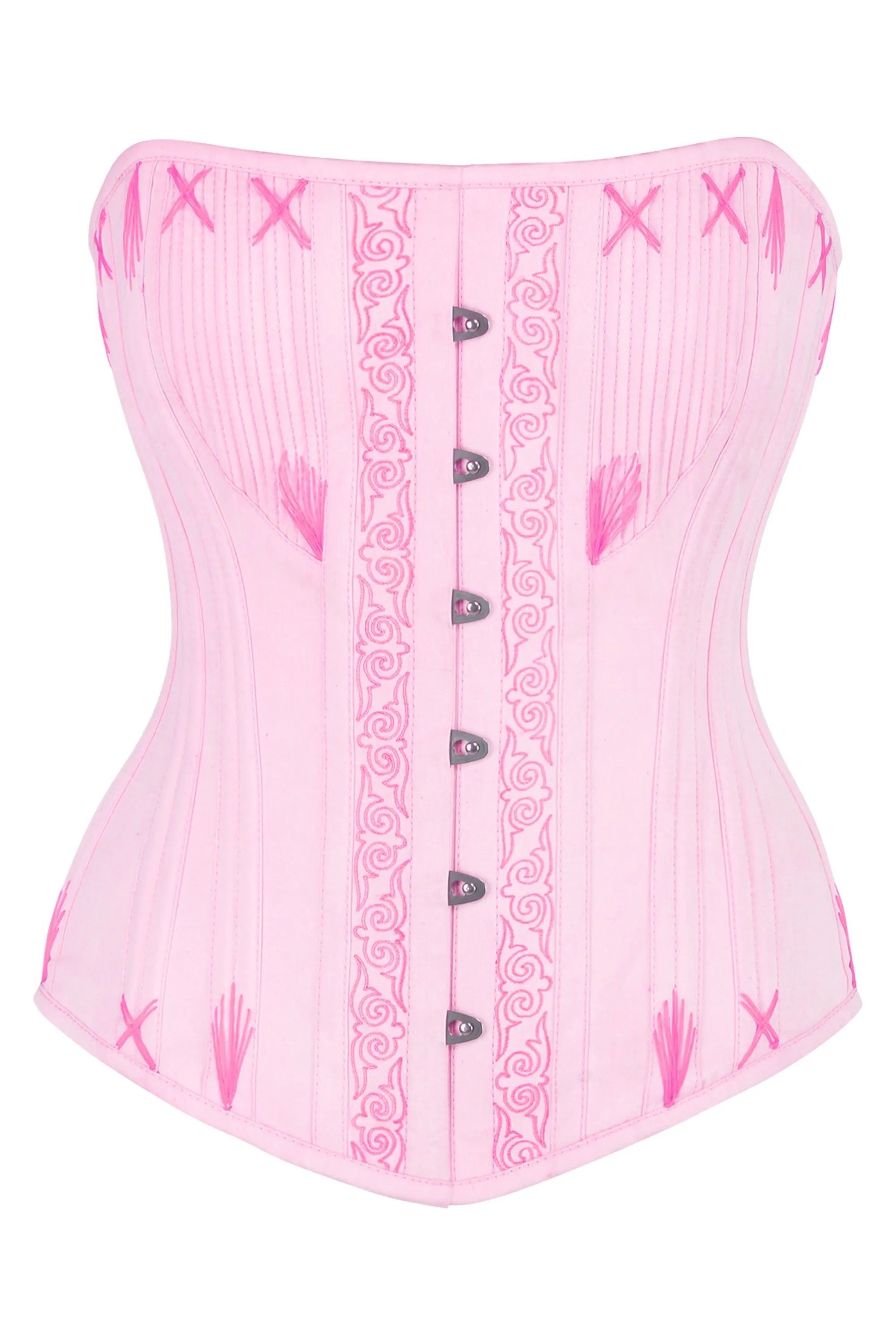 Pink Overbust Corset with Decorative Flossing sold by Corset Story