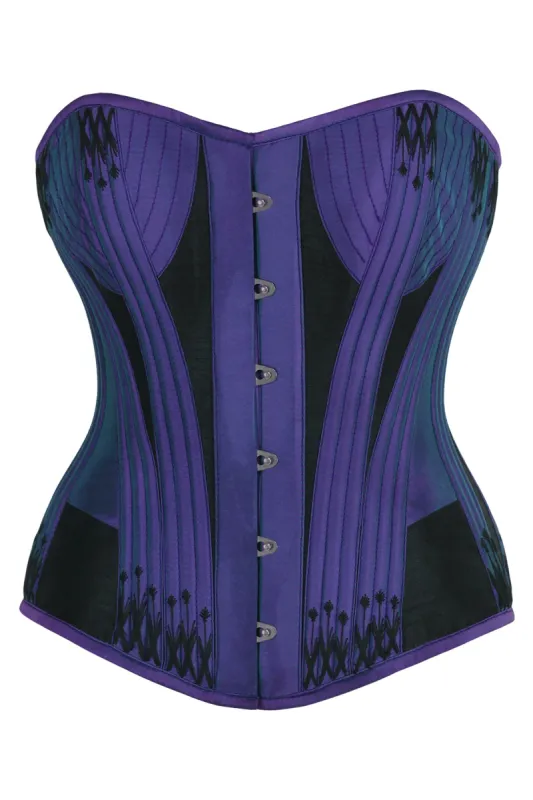 Deep Purple & Black Overbust Corset with Black Flossing Detail sold by Corset Story