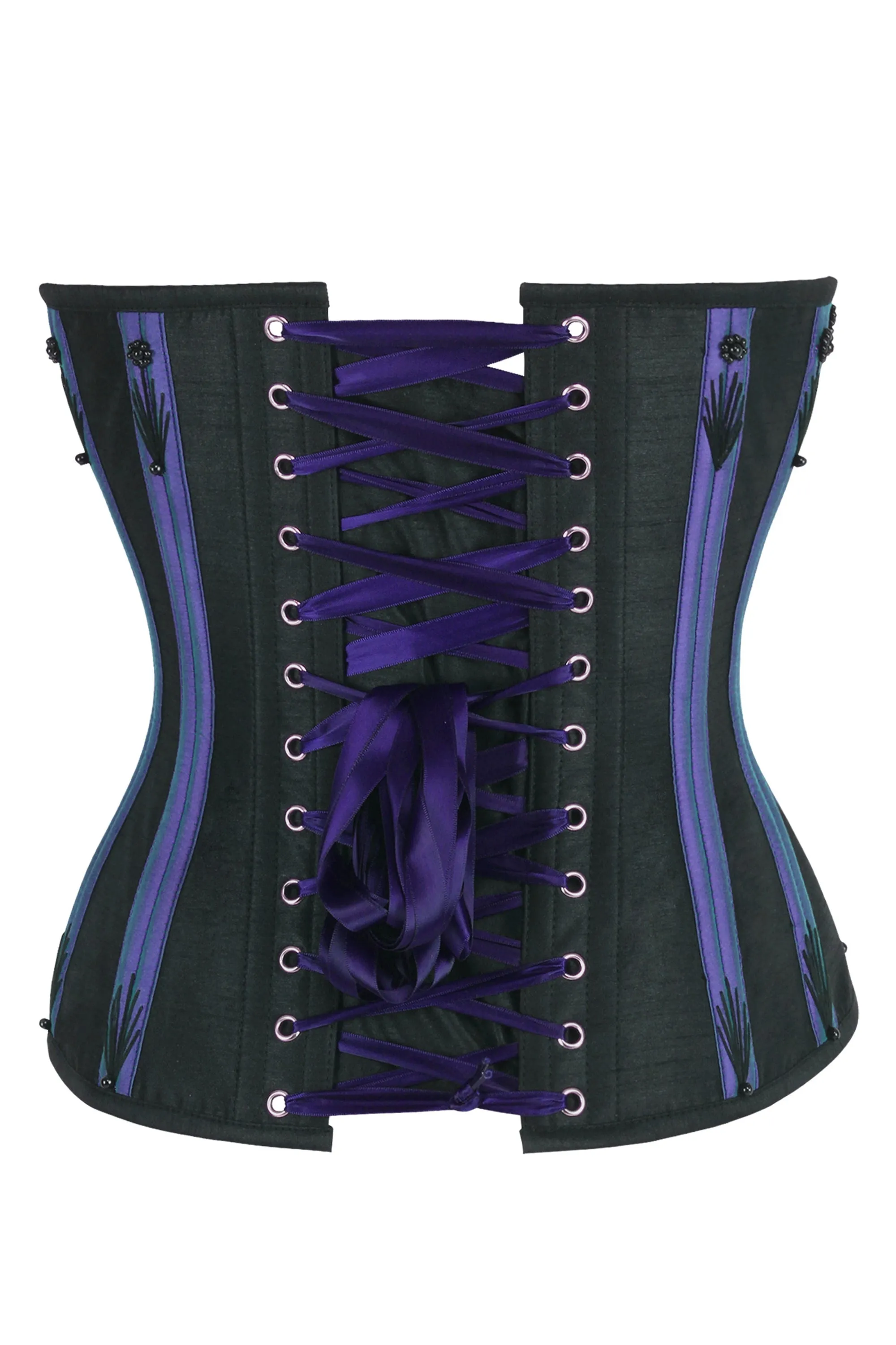 Black Overbust Corset with Purple Boning Channels and Flossing sold by Corset Story product image thumbnail 2