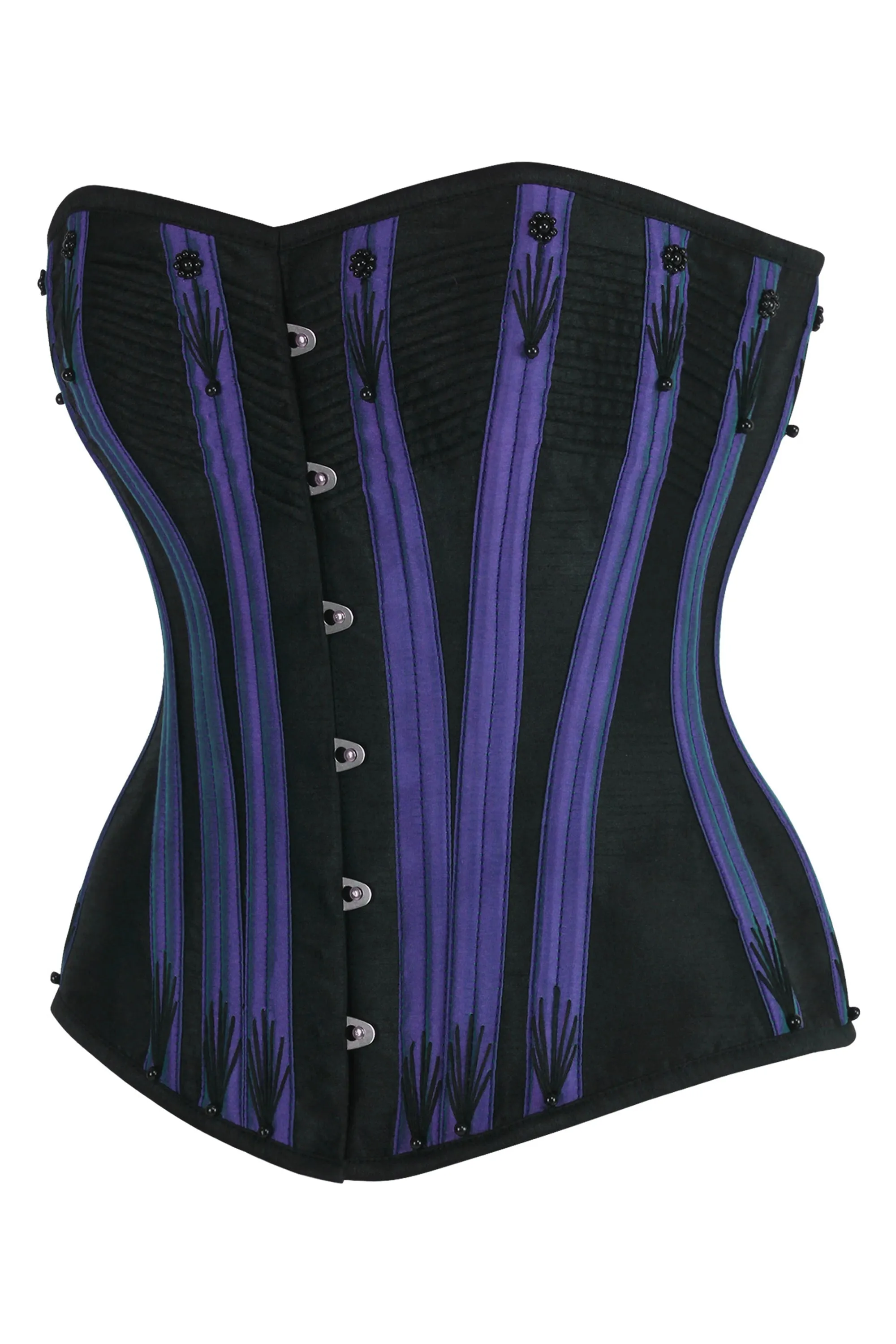 Black Overbust Corset with Purple Boning Channels and Flossing sold by Corset Story product image thumbnail 3