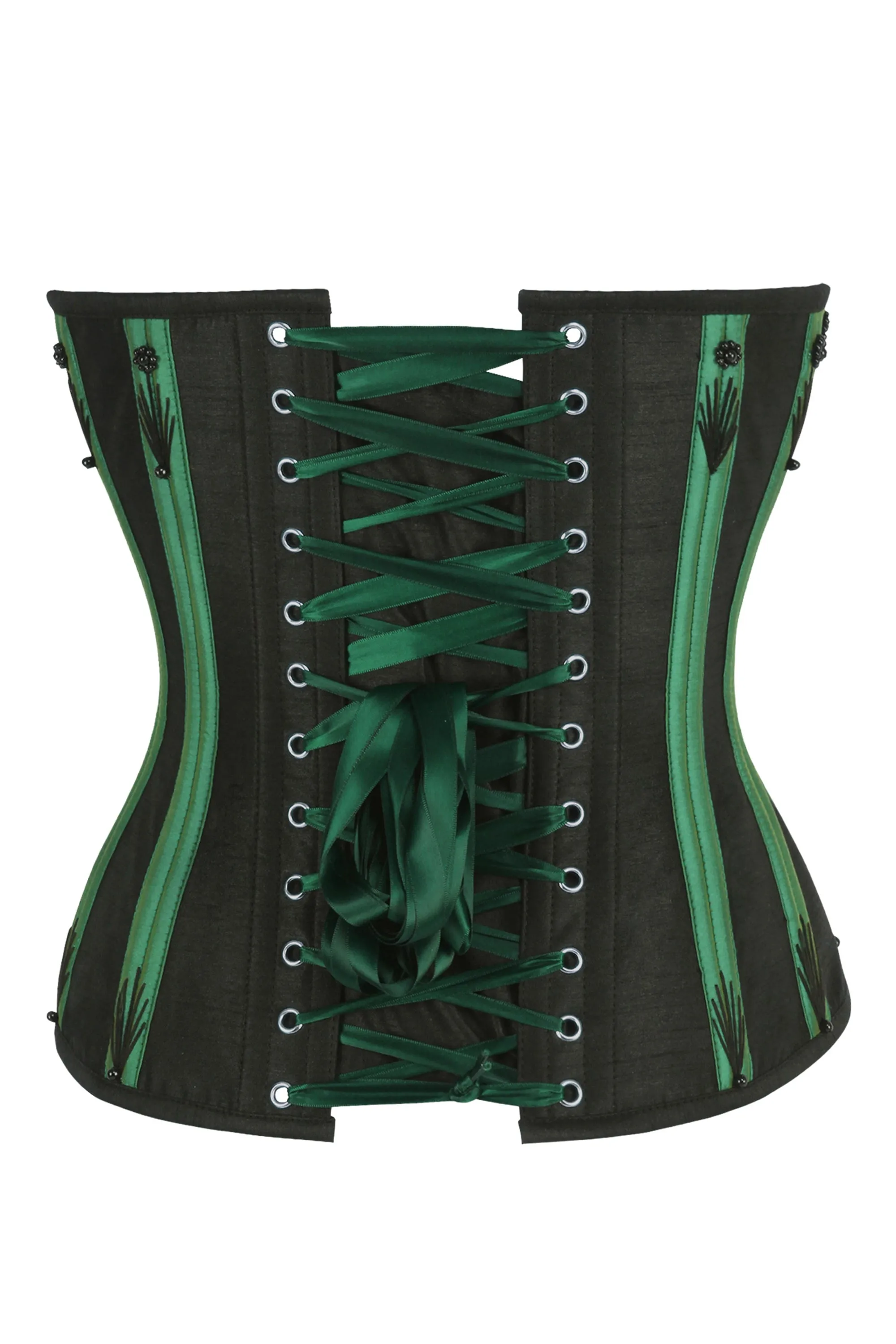 Black Overbust Corset with Flossing and Green Boning Channels sold by Corset Story product image thumbnail 2