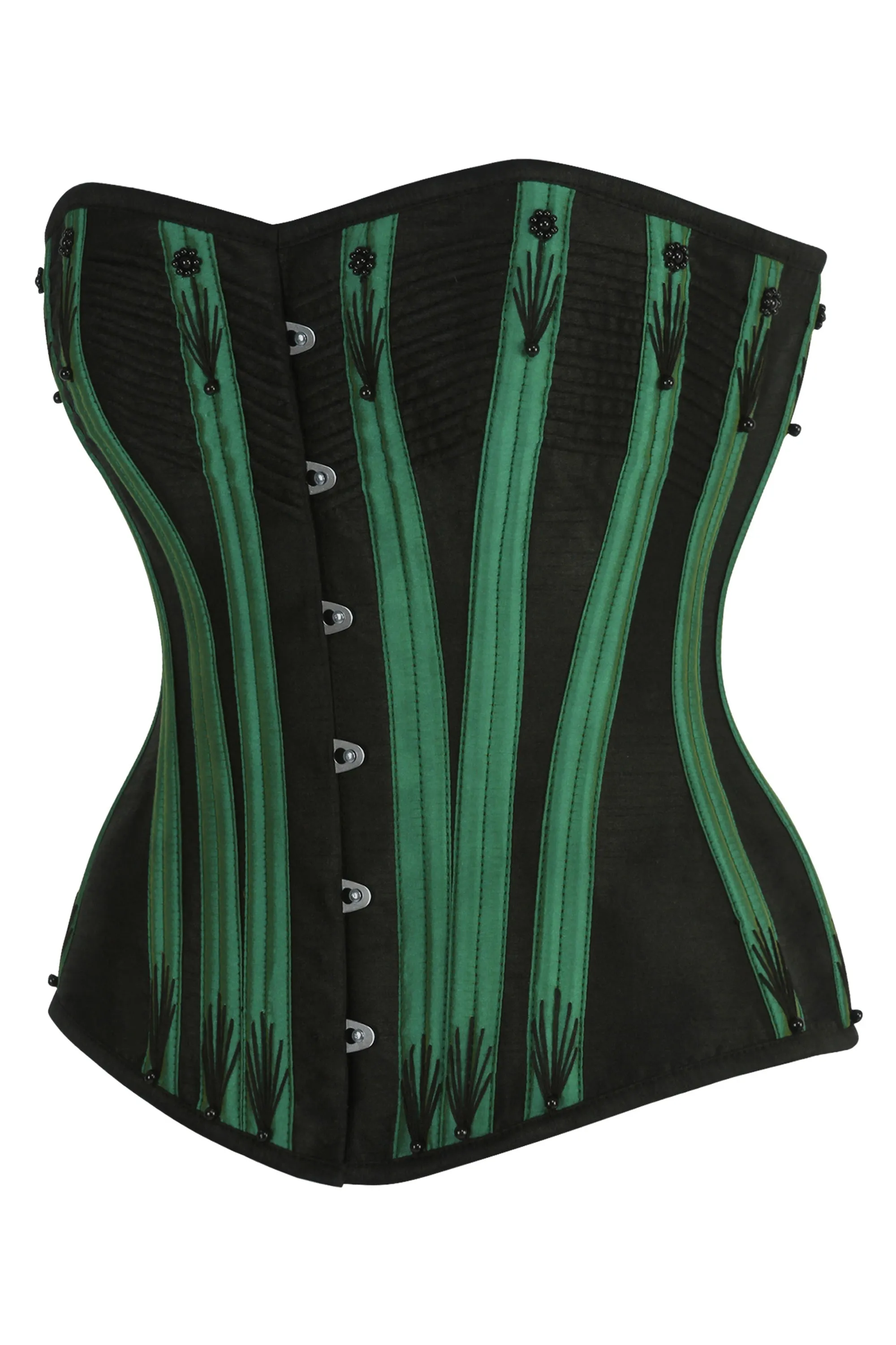 Black Overbust Corset with Flossing and Green Boning Channels sold by Corset Story product image thumbnail 3