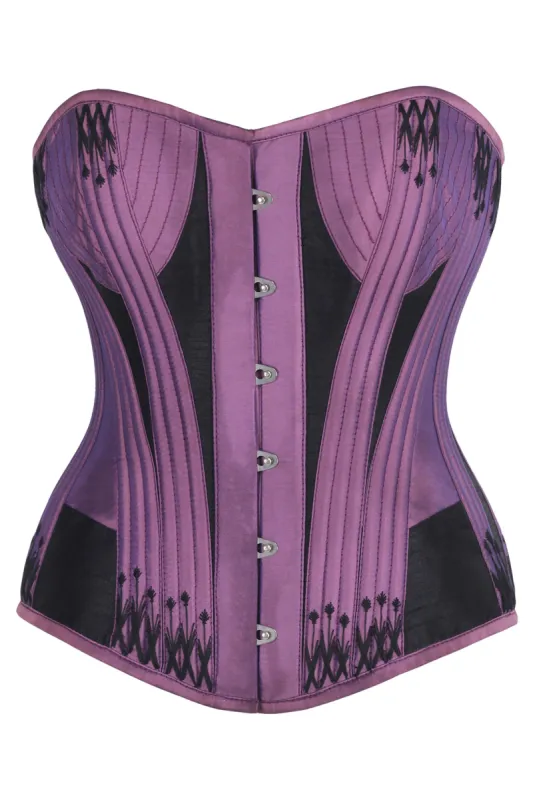 Purple & Black Overbust Corset with Decorative Flossing sold by Corset Story