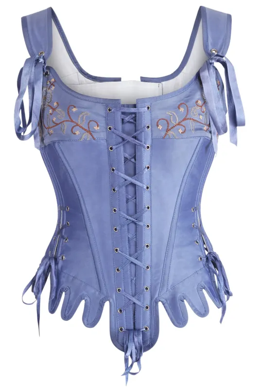 Blue Satin Historically Inspired Corset with Shoulder Straps sold by Corset Story