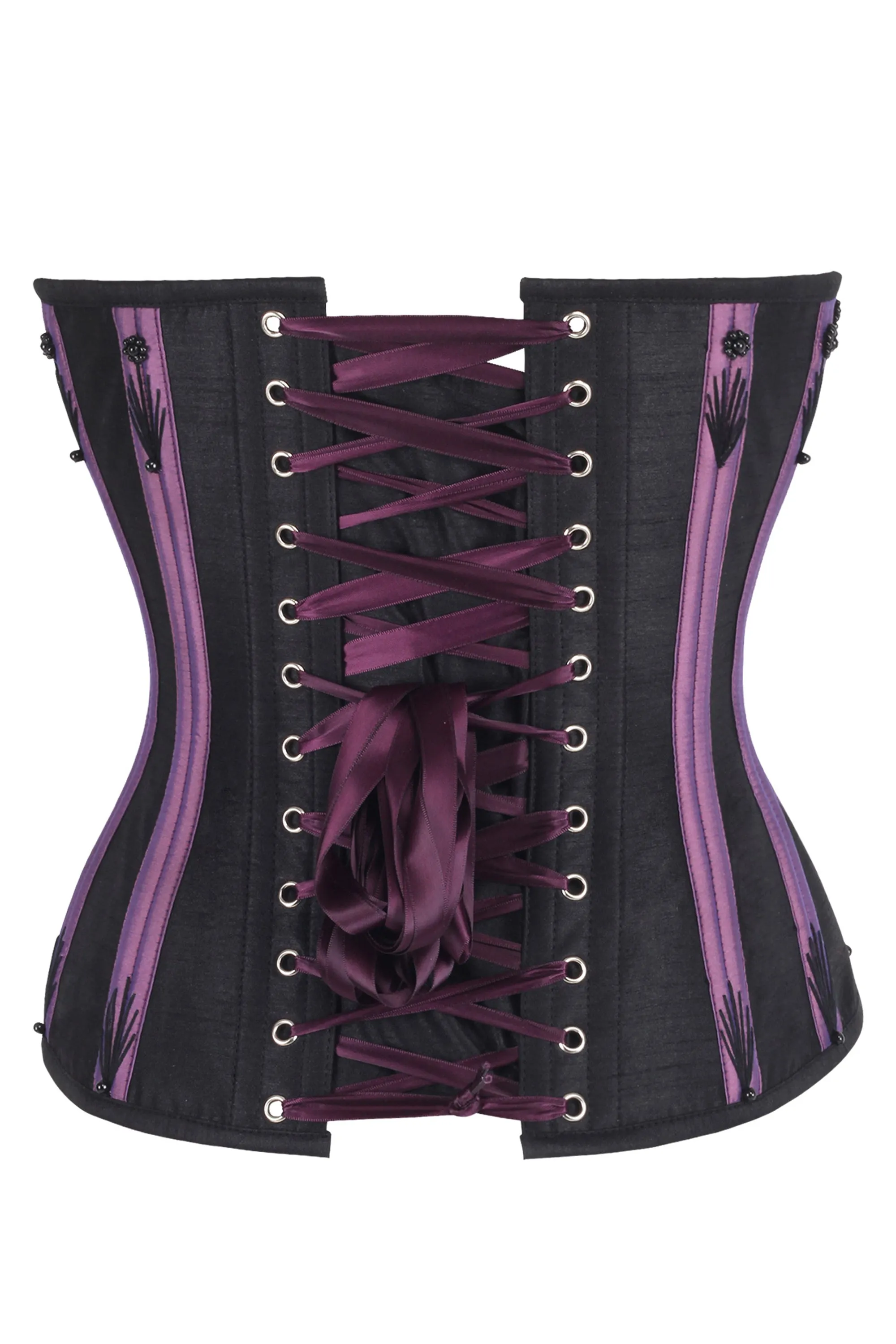 Black & Purple Overbust Corset with Black Flossing sold by Corset Story product image thumbnail 2