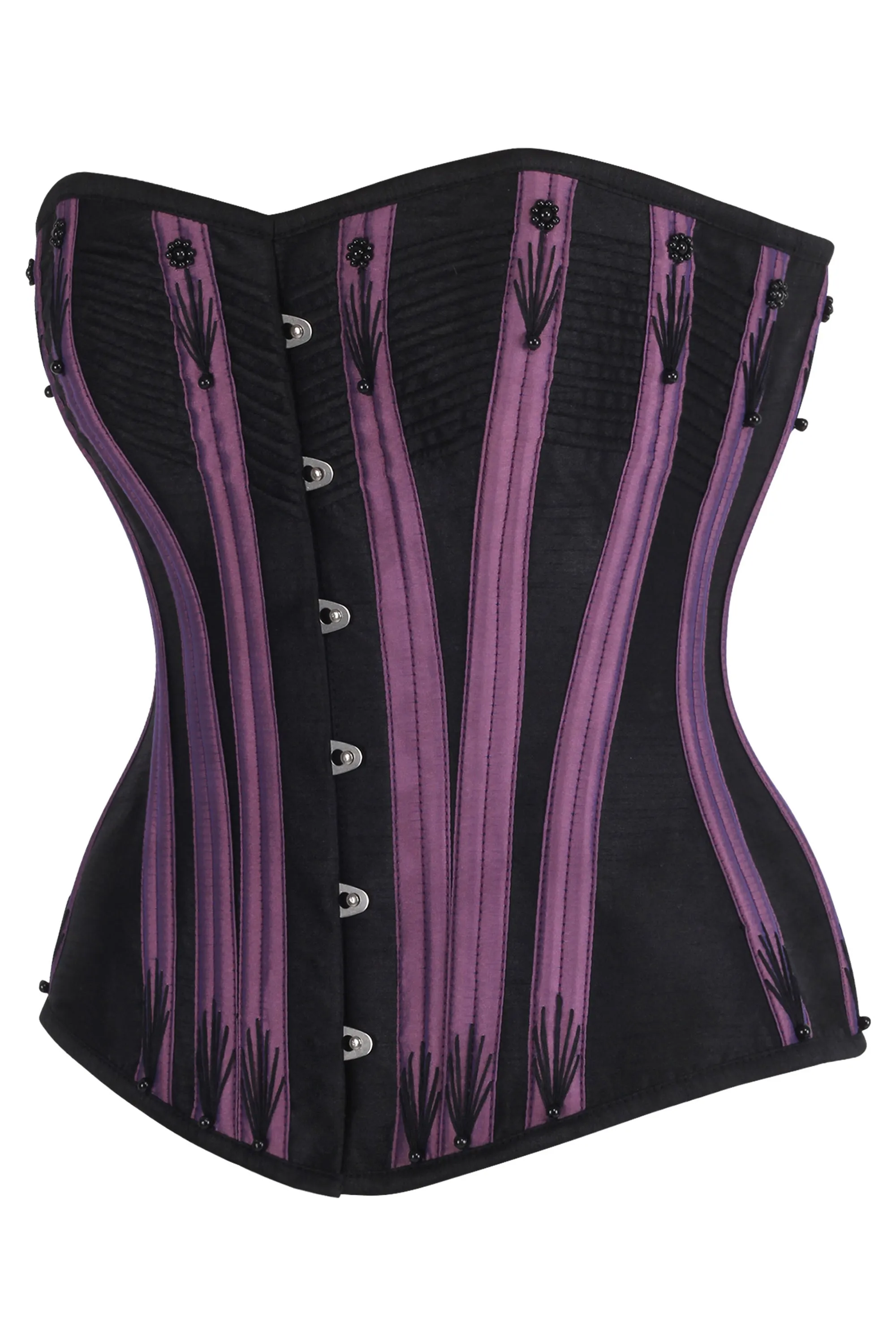 Black & Purple Overbust Corset with Black Flossing sold by Corset Story product image thumbnail 3
