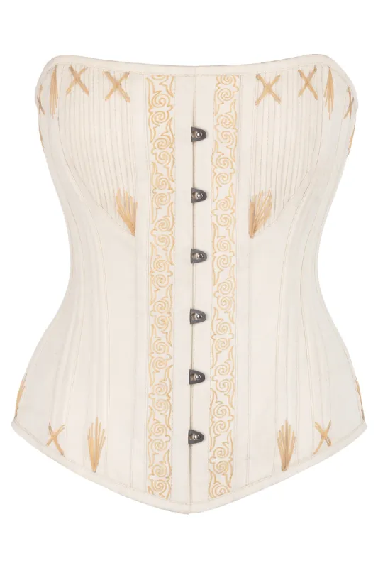 Beige Overbust Corset with Decorative Flossing sold by Corset Story