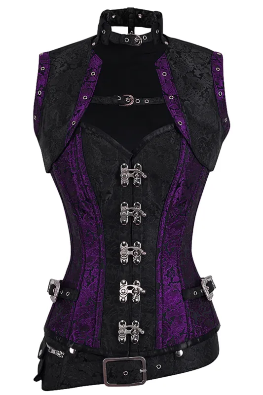 Handmade Full Steel Boned Corset with Sleeveless Jacket – Rich Purple & Black Brocade, Corset Story Original (2012) sold by Corset Story