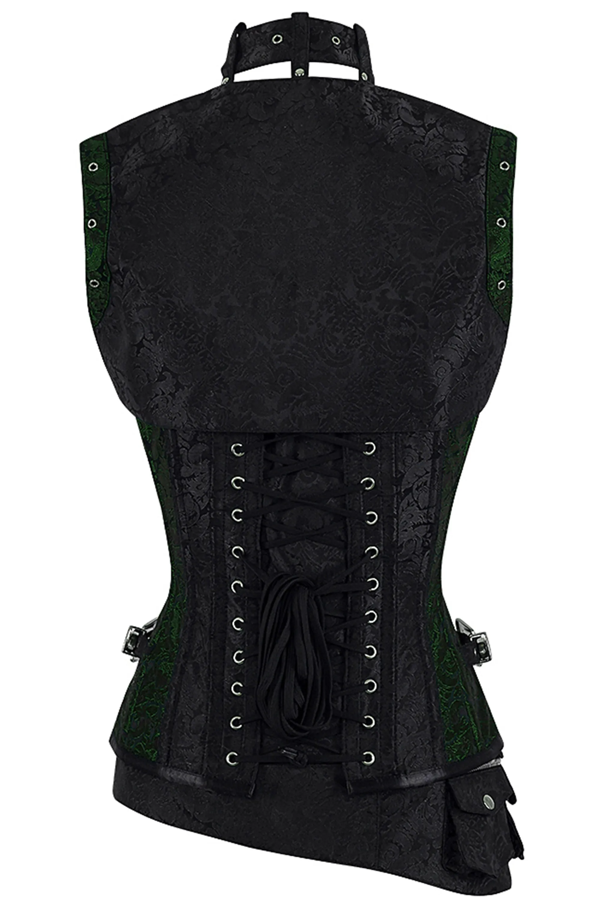 Handmade Full Steel Boned Corset with Sleeveless Jacket – Green & Black Brocade, Corset Story Design (2012) sold by Corset Story product image thumbnail 2