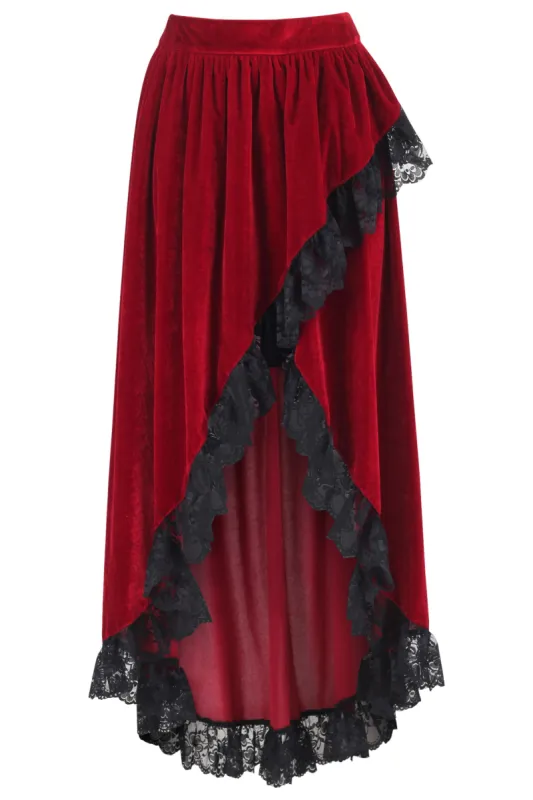 Red Velvet High-Low Skirt sold by Corset Story