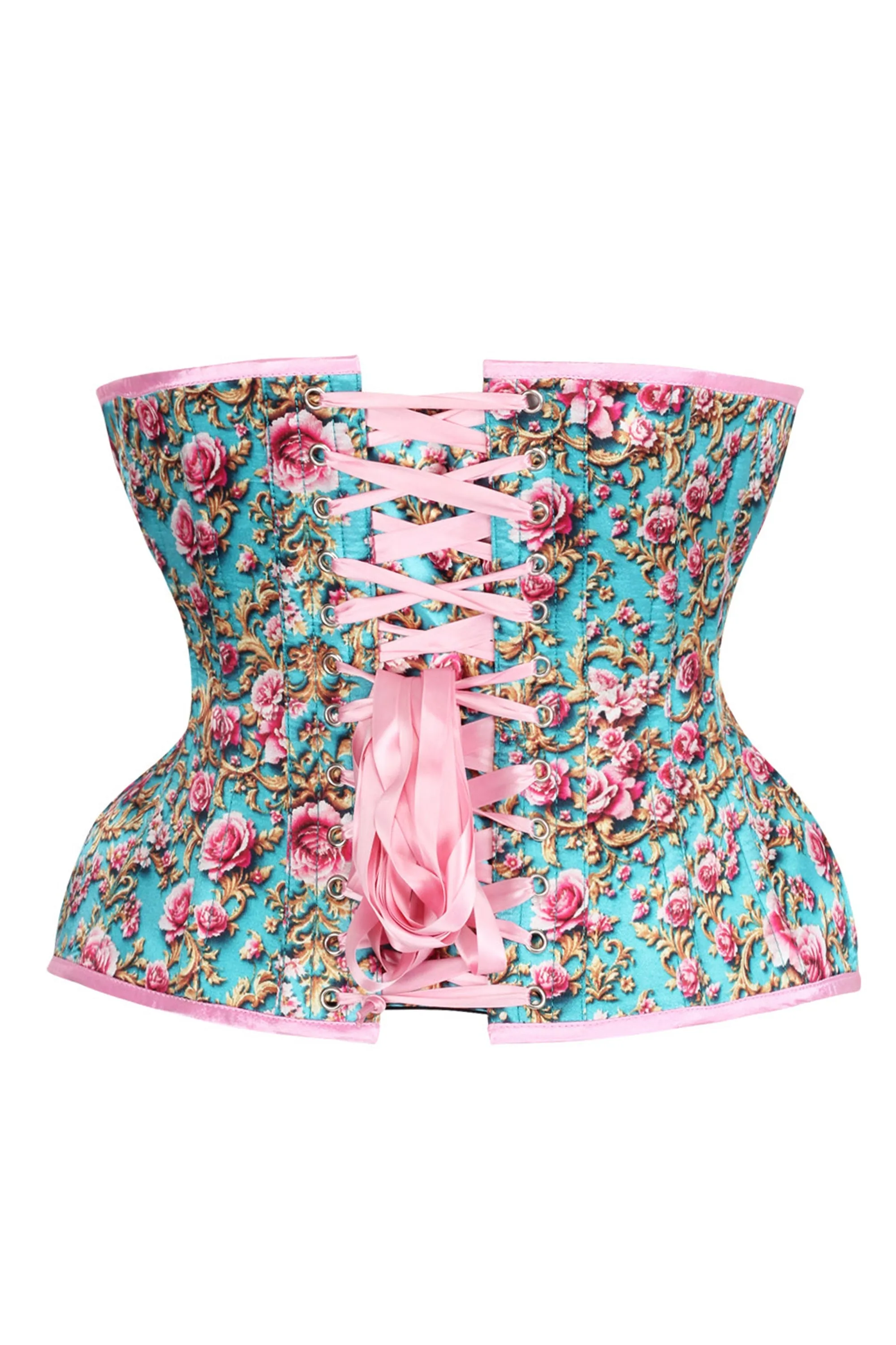 Rococo Rose Underbust Corset – Vintage Charm in Turquoise & Pink sold by Corset Story product image thumbnail 2