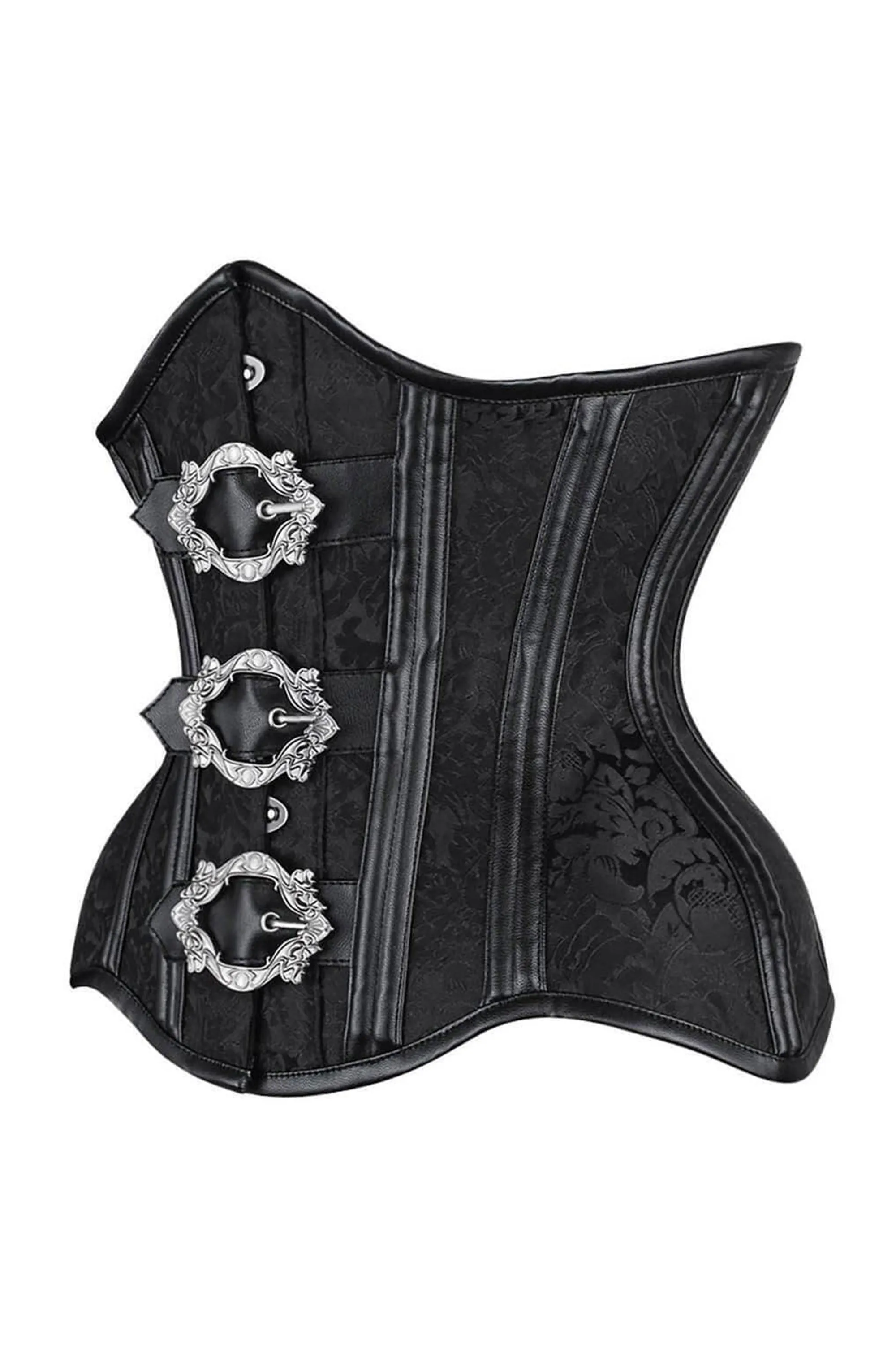 Black Brocade Underbust with Belt Buckle Fastenings sold by Corset Story product image thumbnail 3