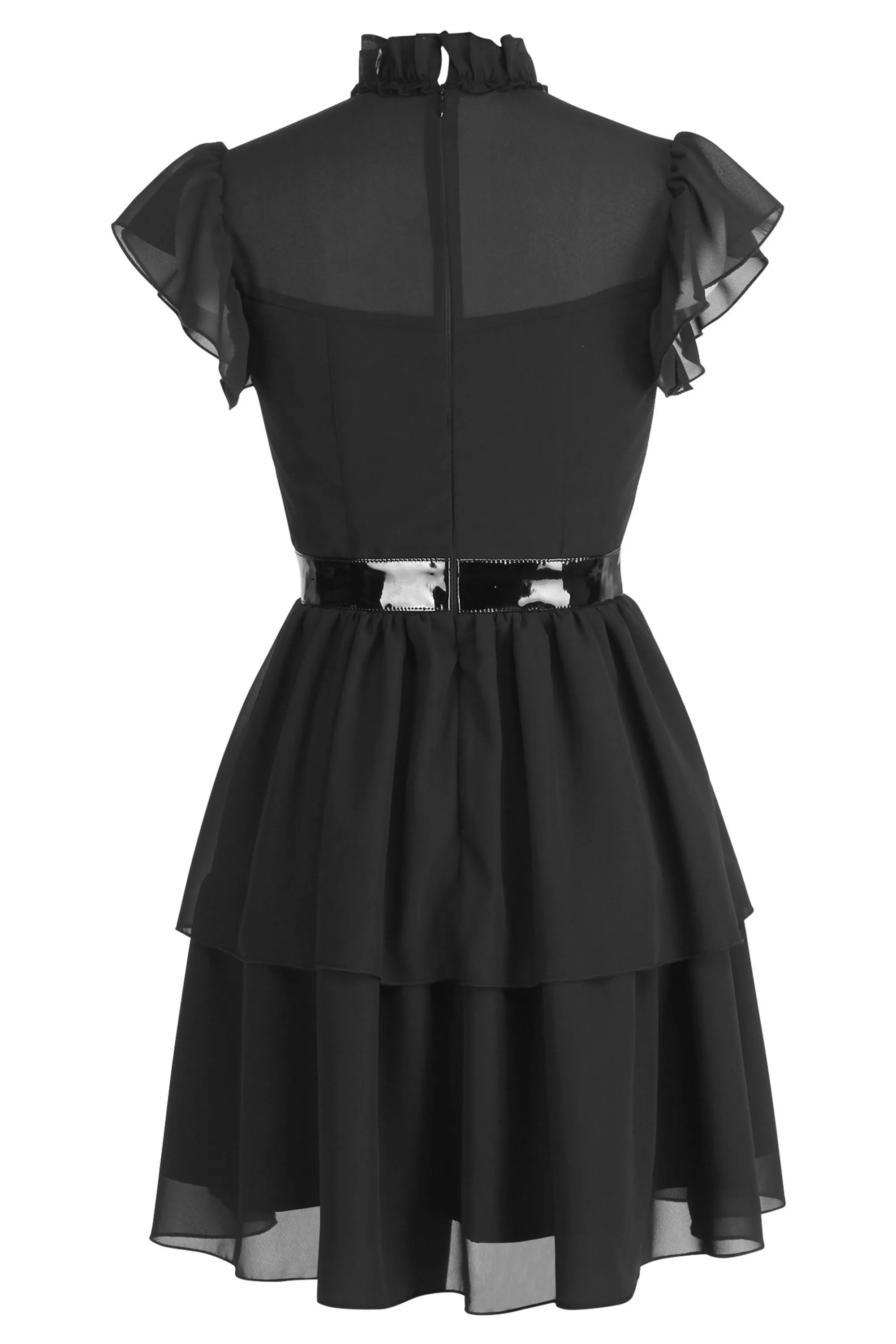 Timeless Black Tiered Dress with Sheer Lace & Ruffle Sleeves sold by Corset Story product image thumbnail 2