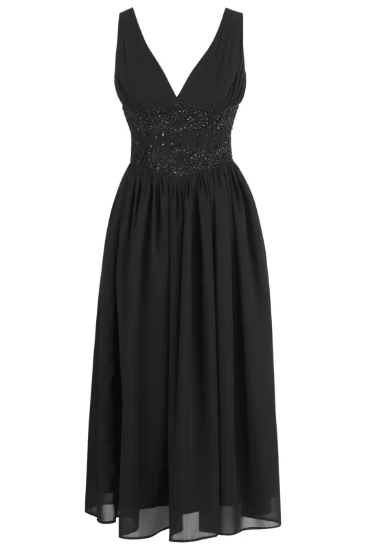 Elegant Black Corset Midi Dress – Timeless Gothic Charm sold by Corset Story