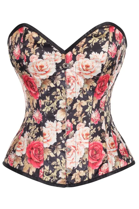 Vintage Rose Brocade Overbust Corset – Elegant Floral Lace-Up Design sold by Corset Story