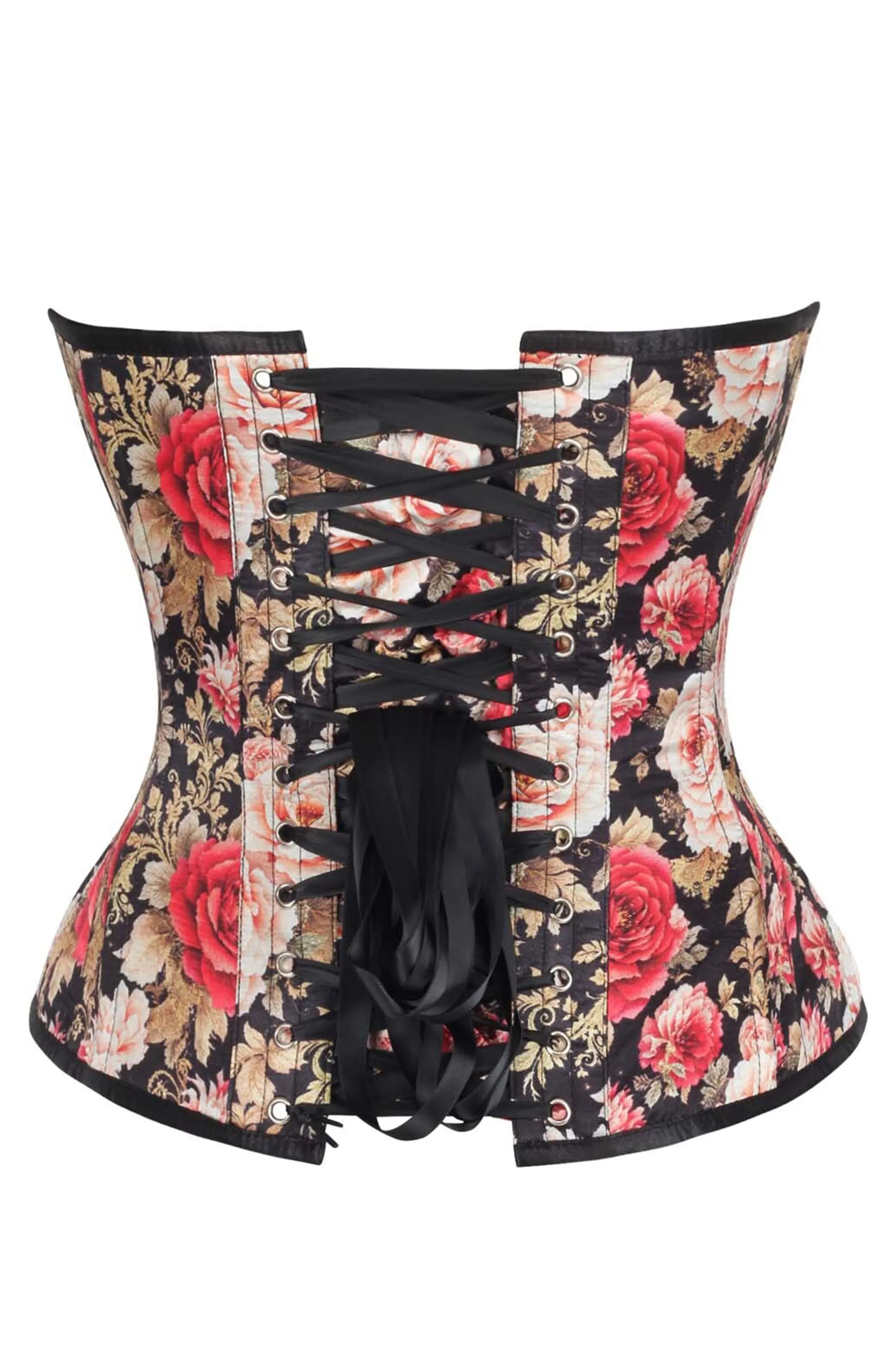 Vintage Rose Brocade Overbust Corset – Elegant Floral Lace-Up Design sold by Corset Story product image thumbnail 2