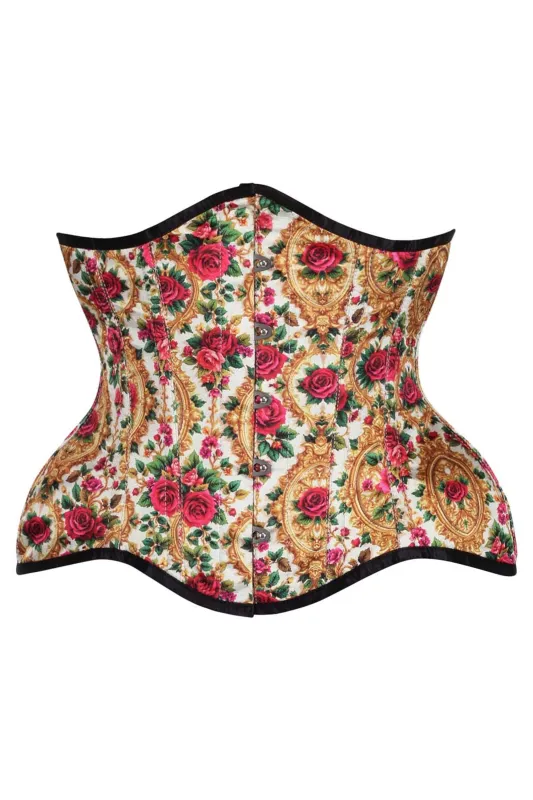 Regal Rose Brocade Underbust Corset – Vintage Floral Waist Cincher sold by Corset Story