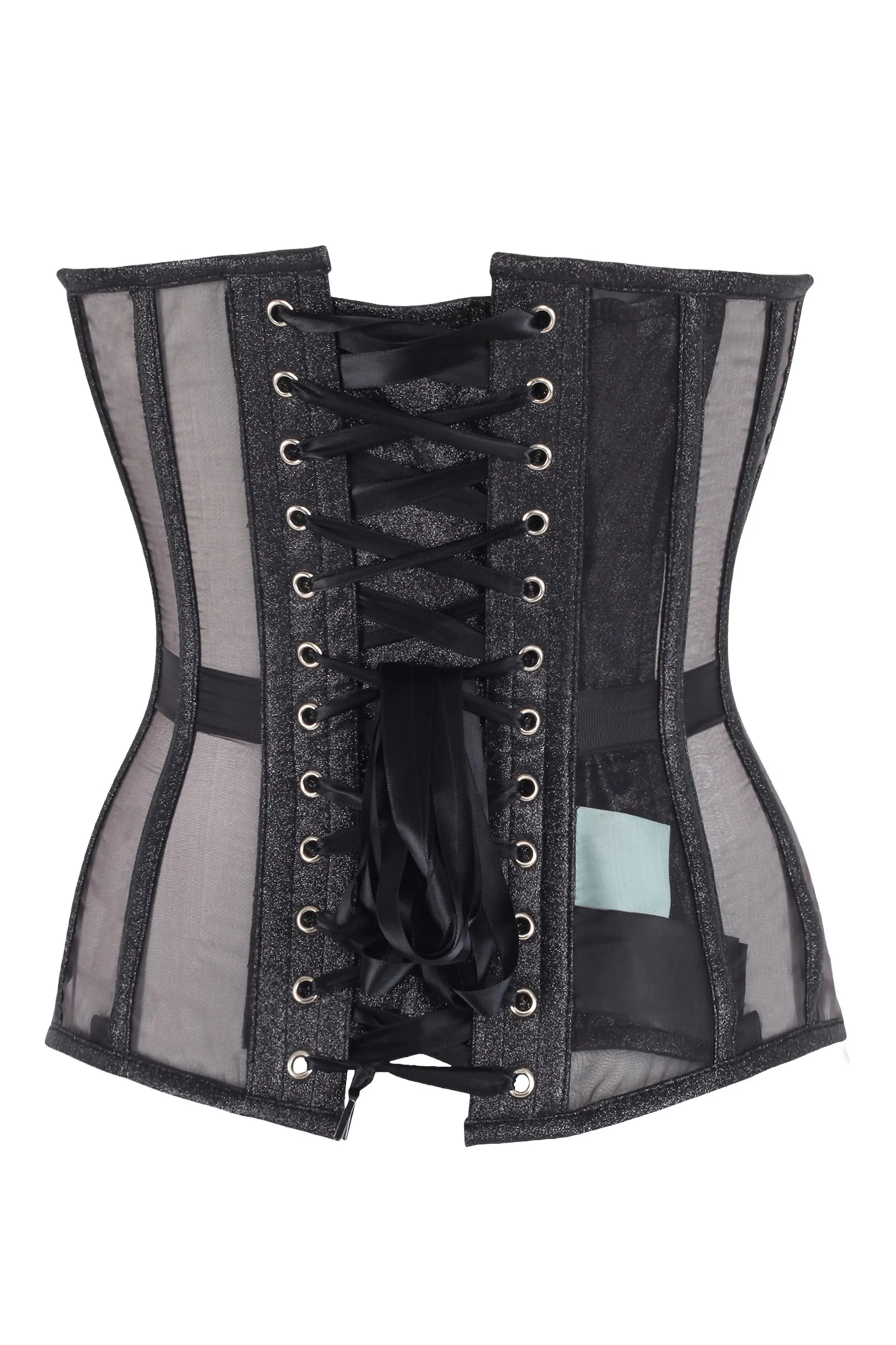 Midnight Sheer Mesh Corset – Shimmer Black Lace-Up Waist Cincher sold by Corset Story product image thumbnail 2