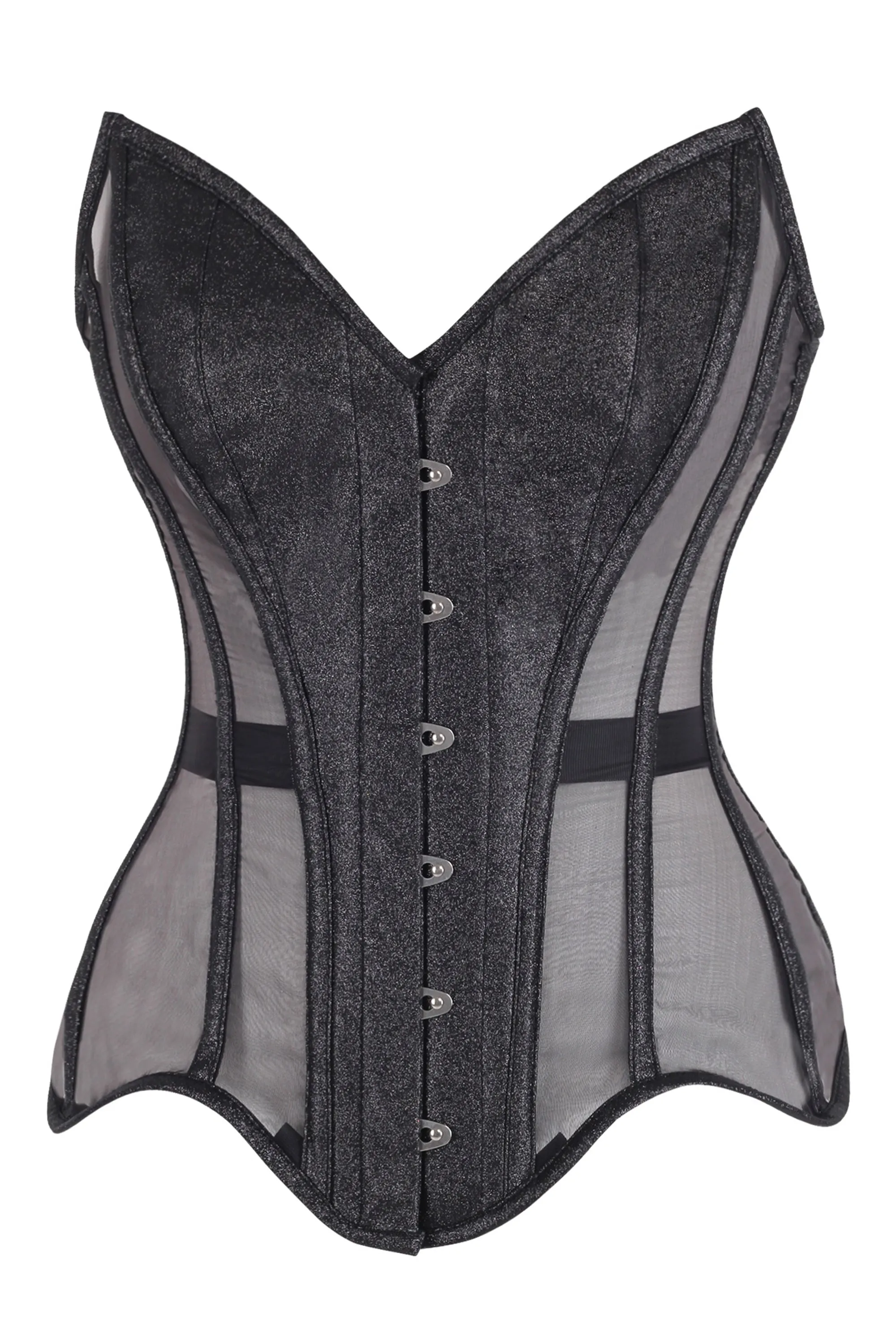 Midnight Sheer Mesh Corset – Shimmer Black Lace-Up Waist Cincher sold by Corset Story