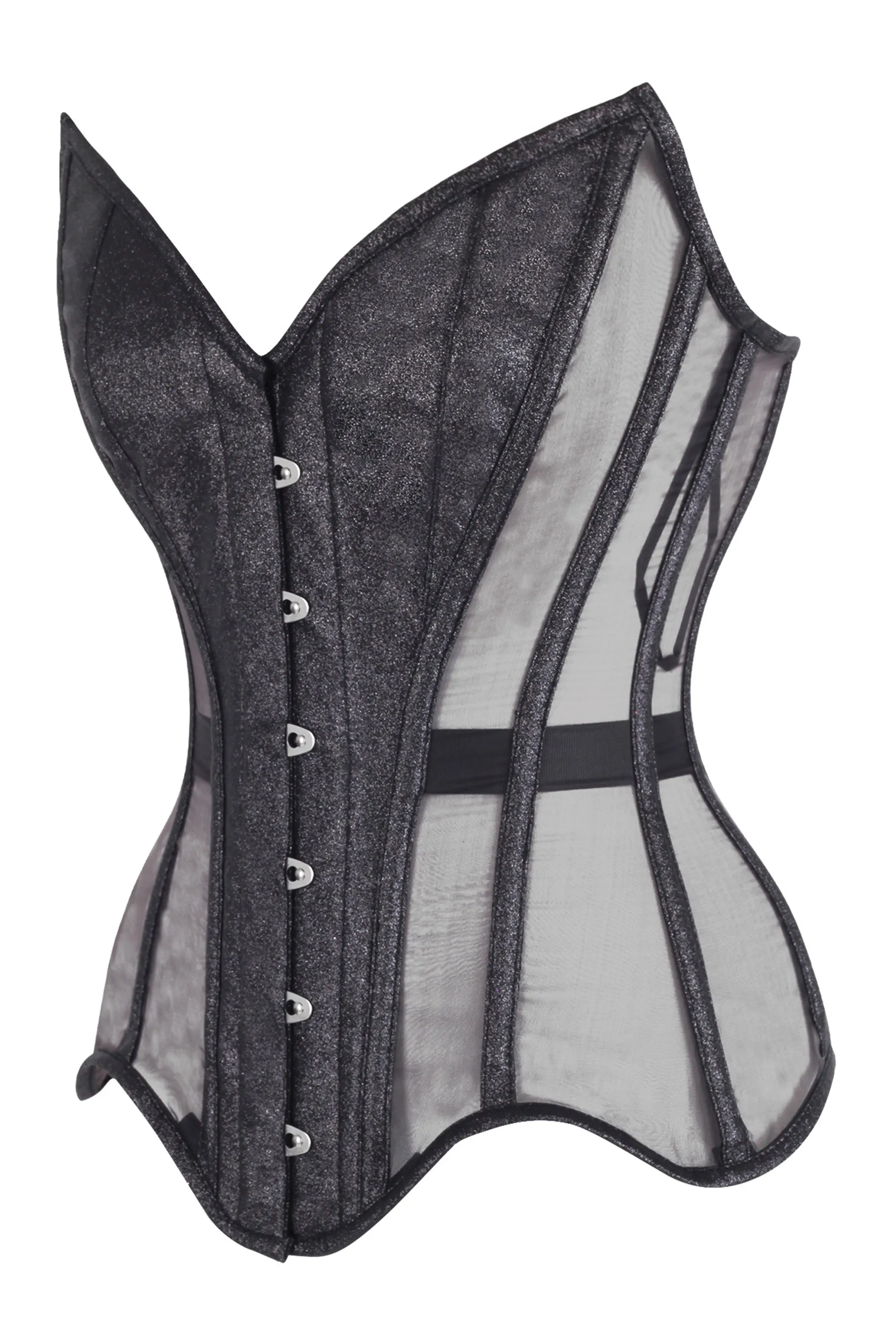 Midnight Sheer Mesh Corset – Shimmer Black Lace-Up Waist Cincher sold by Corset Story product image thumbnail 3