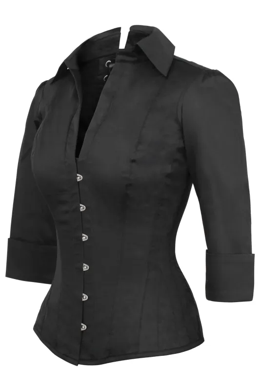 Black Cotton Corset Shirt sold by Corset Story