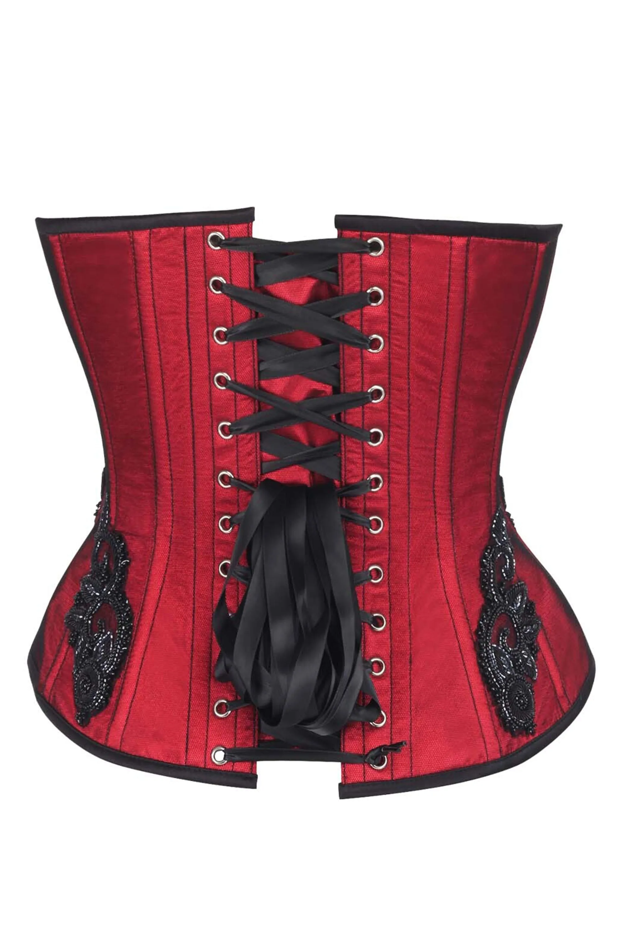 Red Beaded Gothic Zip Corset – Elegant Embellished Bustier sold by Corset Story product image thumbnail 2