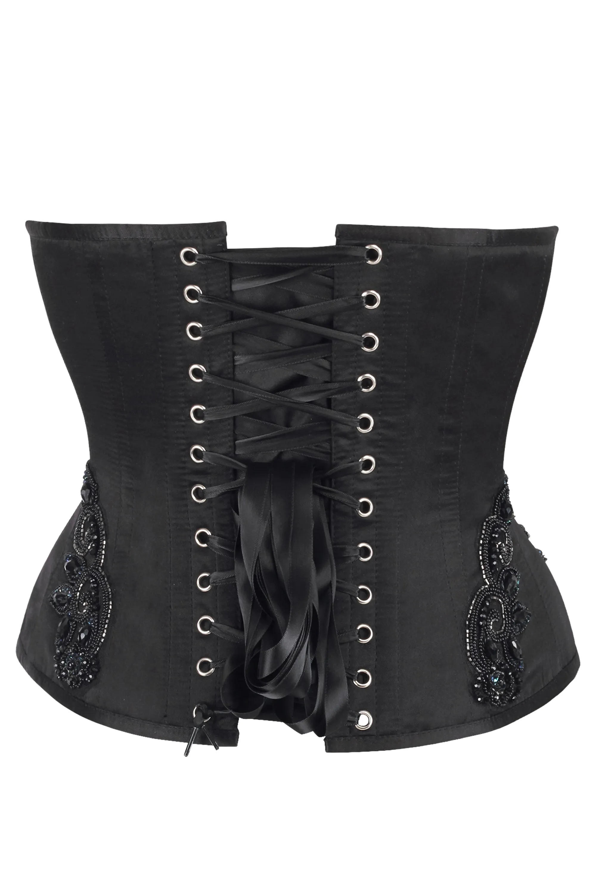 Black Beaded Gothic Zip Corset – Elegant Embellished Bustier sold by Corset Story product image thumbnail 2