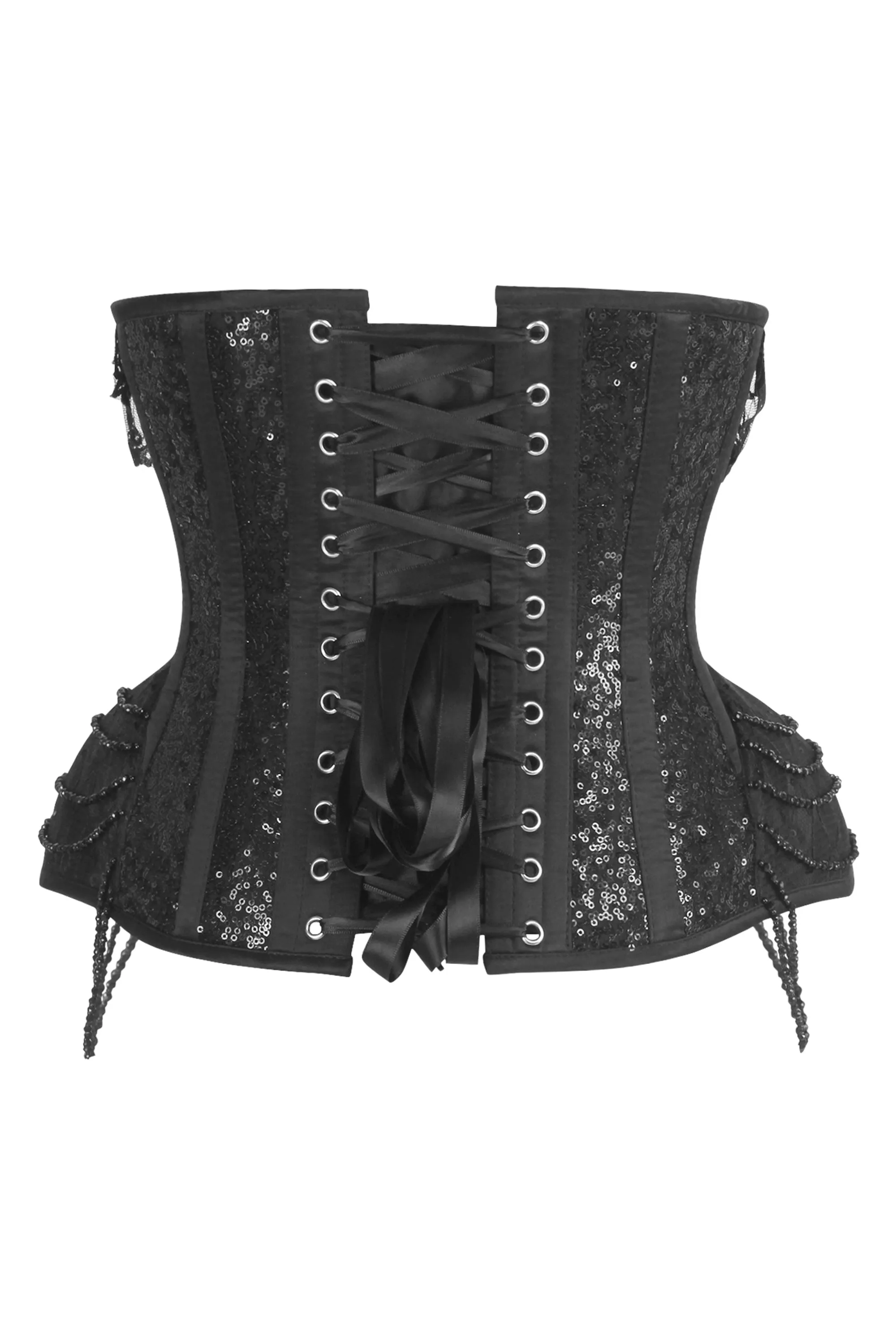 Elegant Gothic Black Sequin Corset with Beaded Chains sold by Corset Story product image thumbnail 2