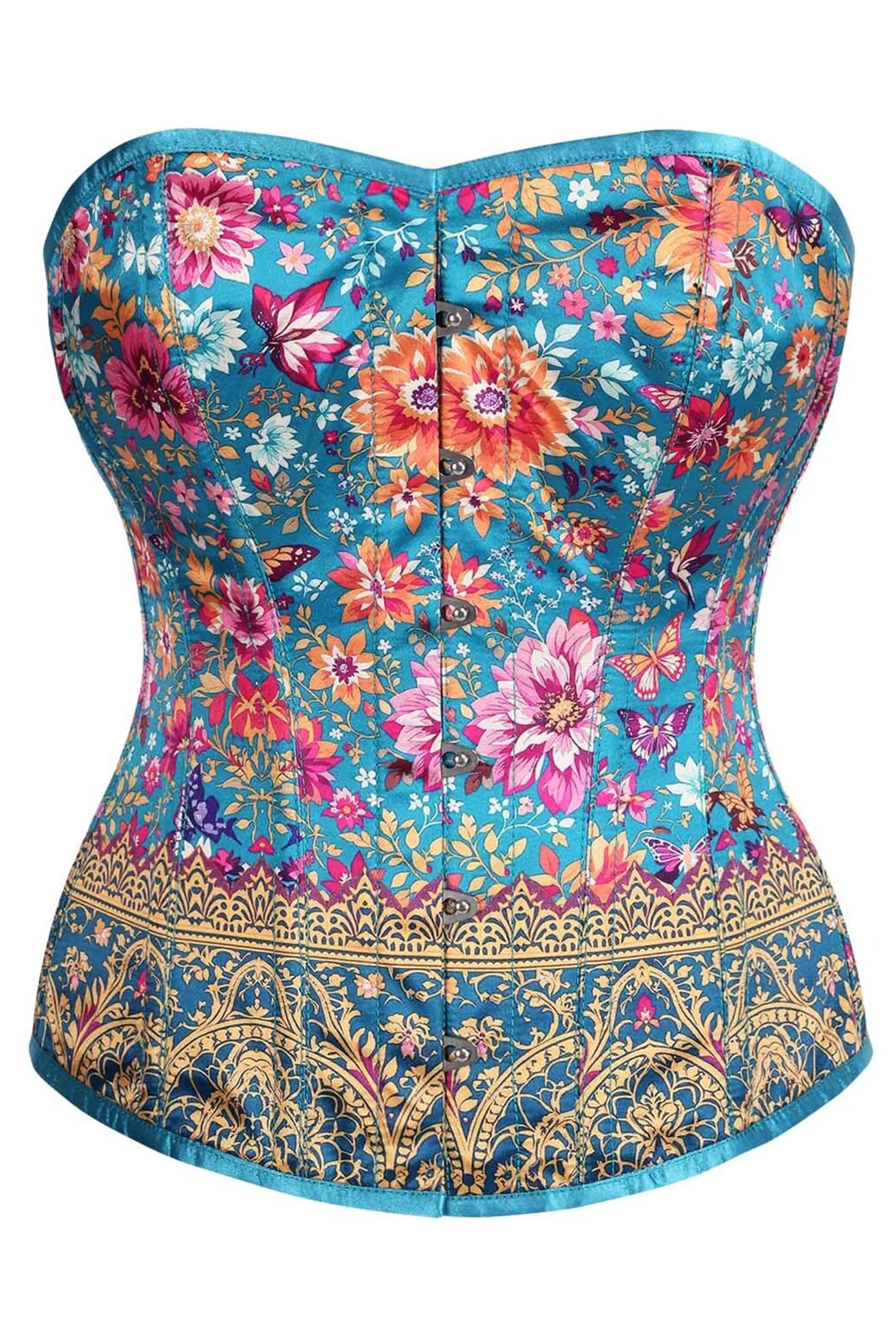 Royal Garden Overbust Corset with Gold Brocade Detail sold by Corset Story