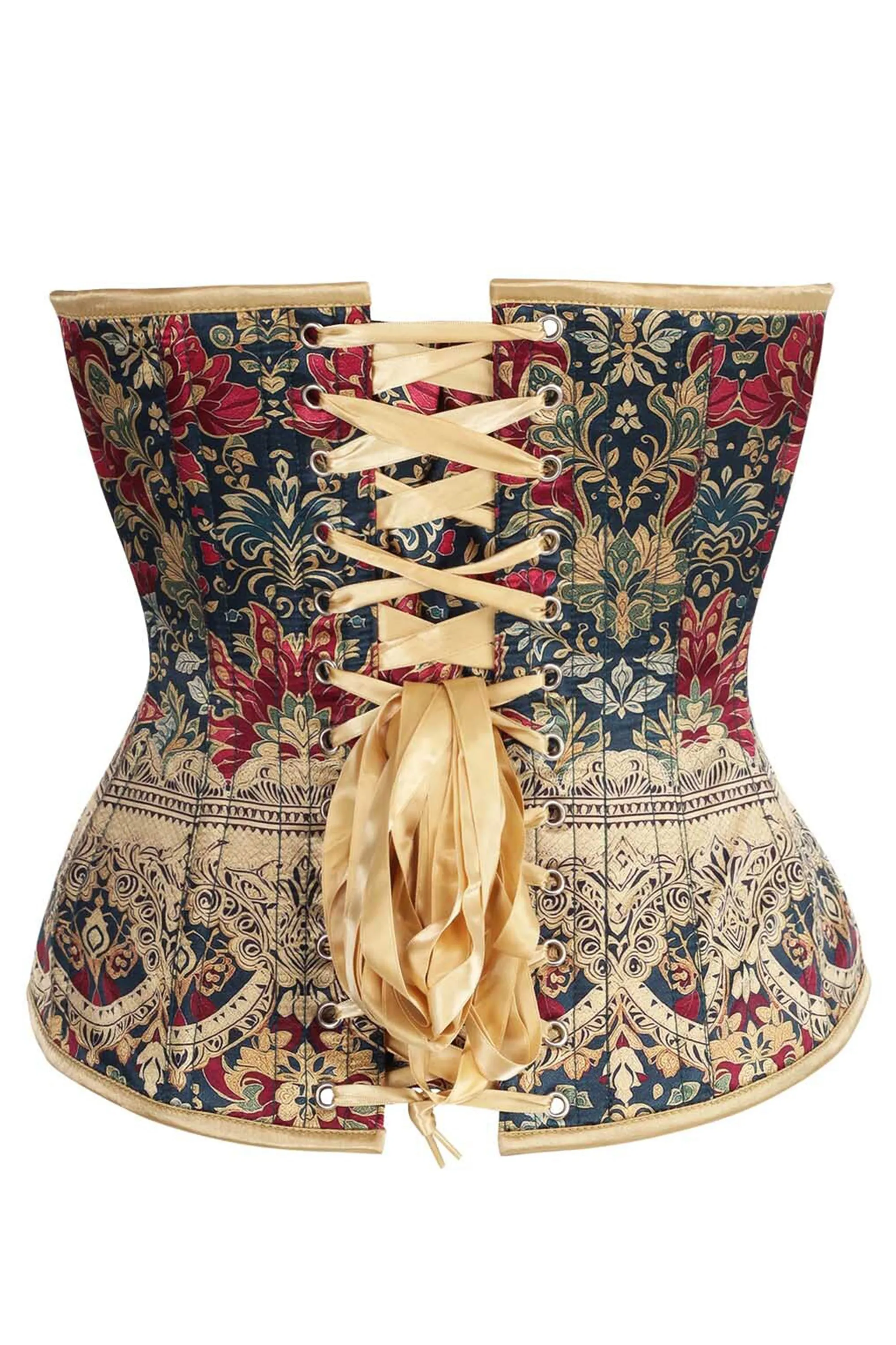 Regal Brocade Overbust Corset – Vintage Gold & Crimson Floral Tapestry sold by Corset Story product image thumbnail 2